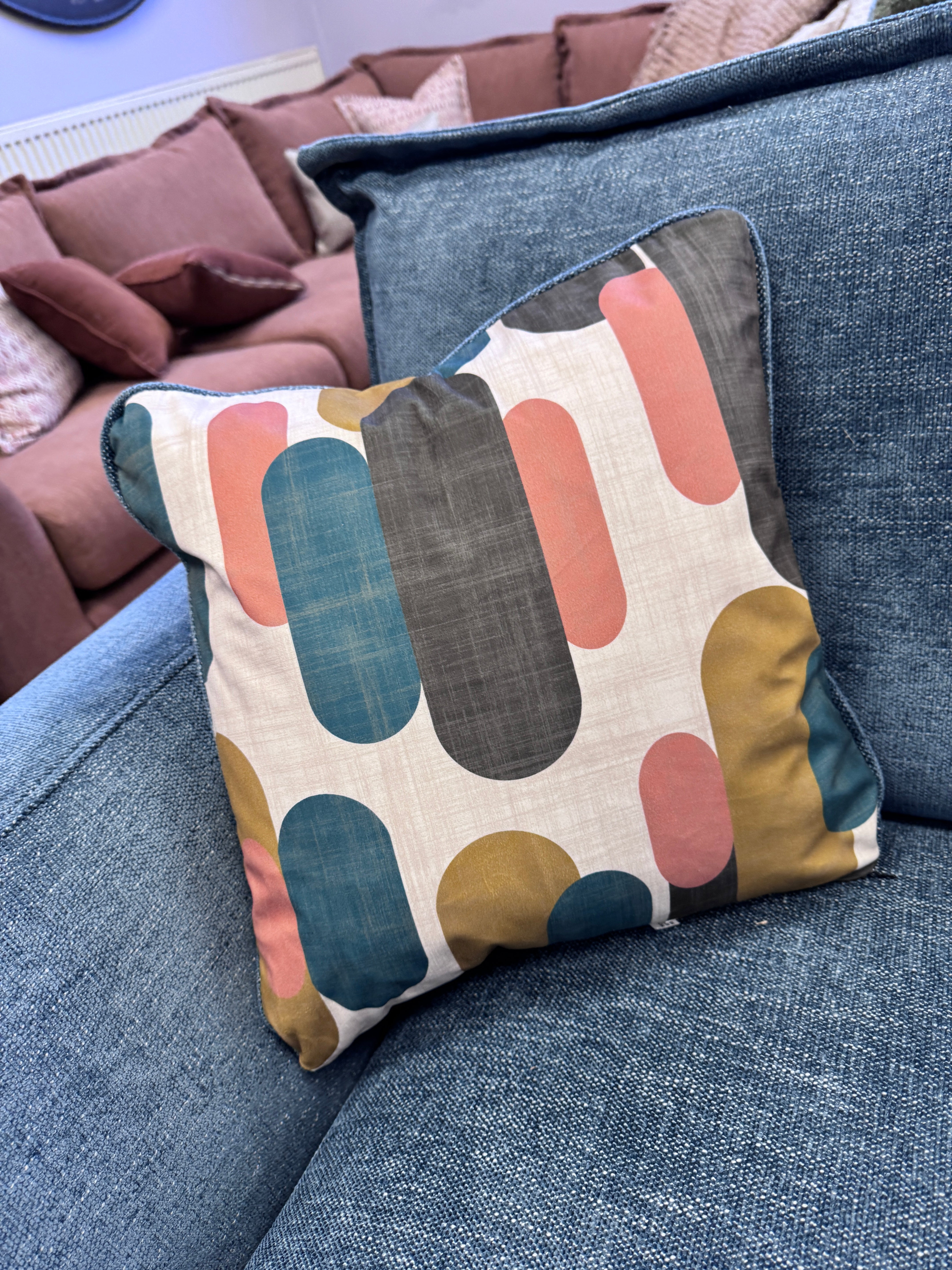 Sofia 3 seater right facing chaise end sofa in Marlon Atlantic blue. fabric