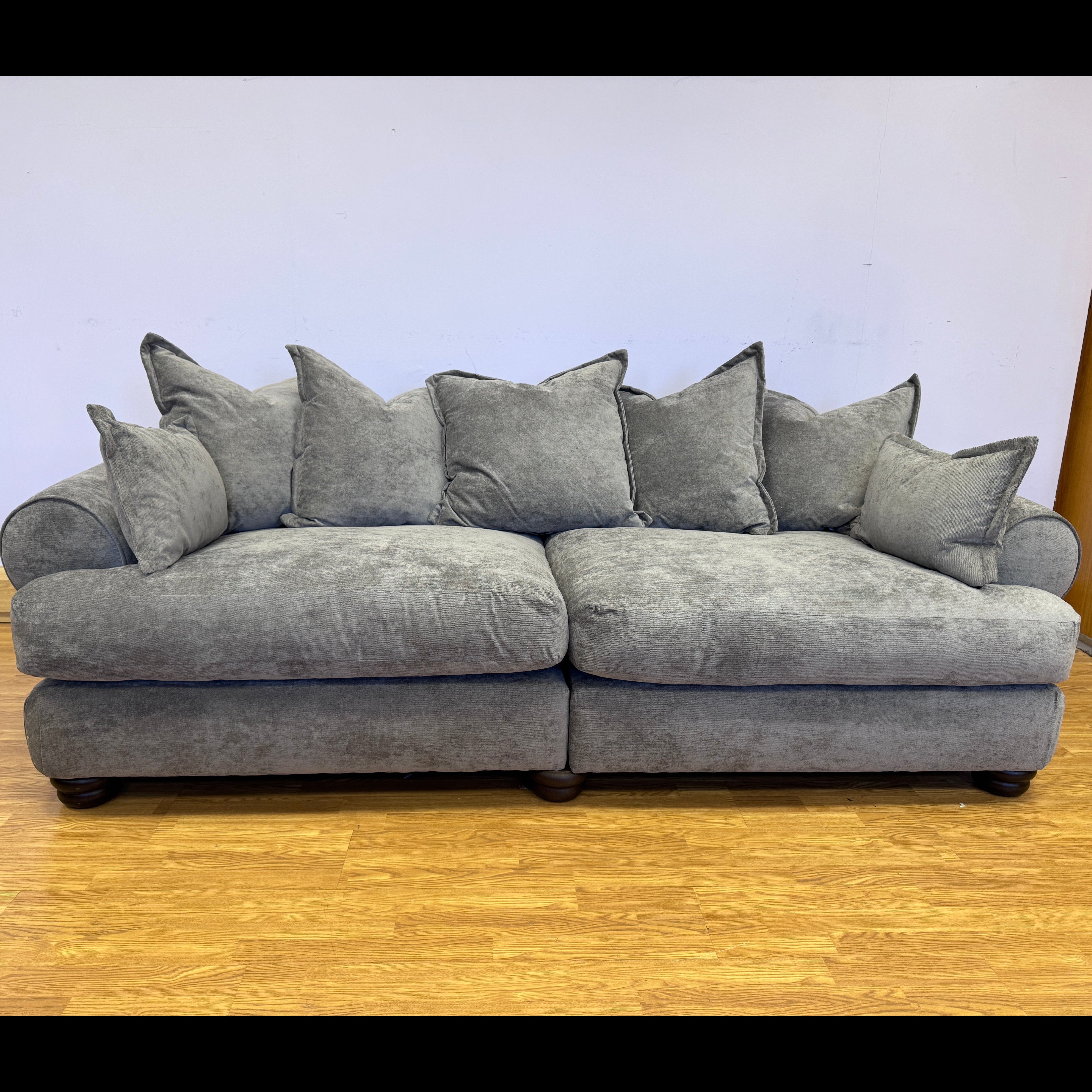 Horatio split 4 seater cushion back sofa in Kingston grey fabric