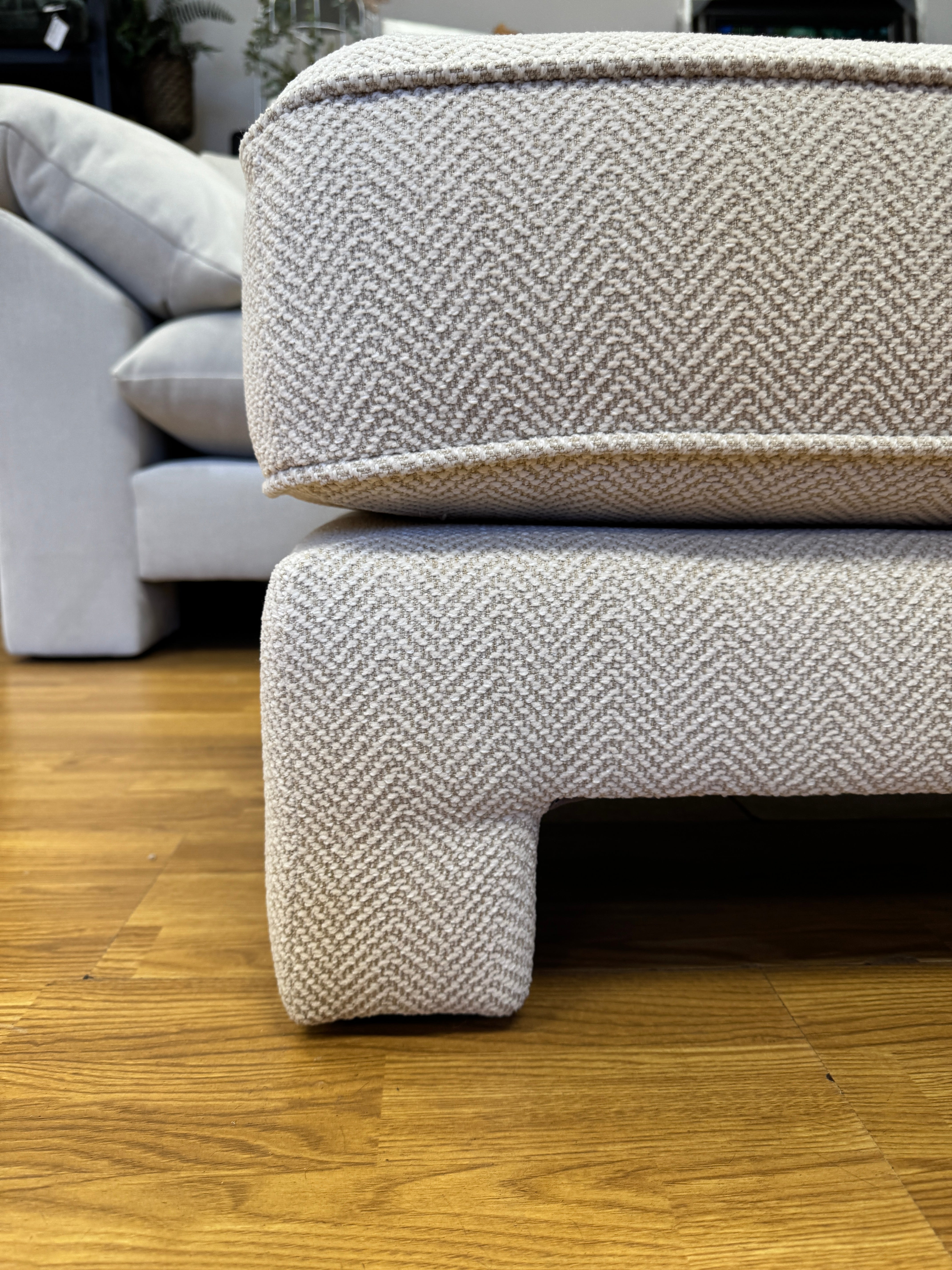 Huxham by Grand Designs bench style footstool in Natural herringbone fabric