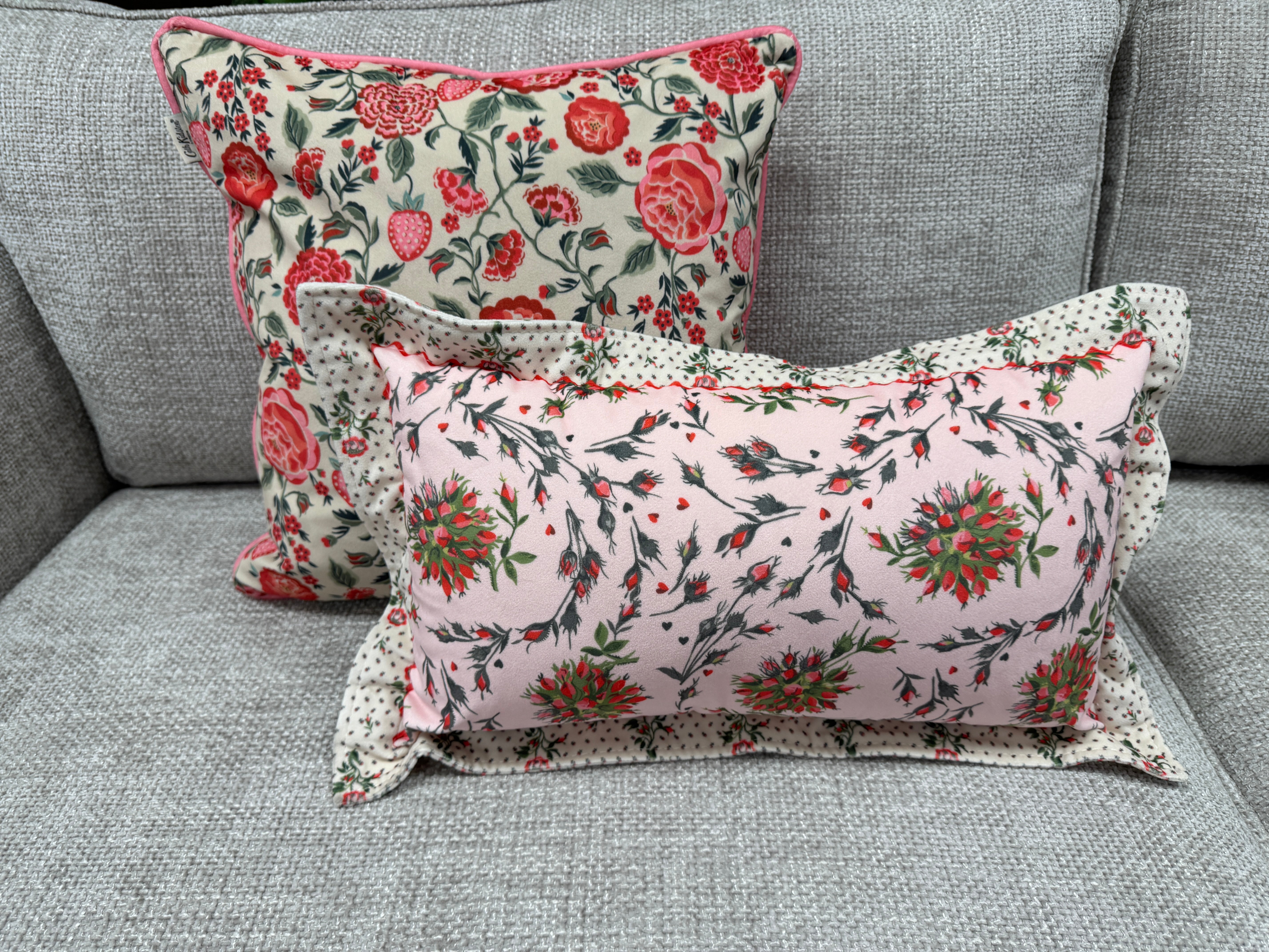 Cath Kidston square cushion in pink Keep Kind / floral velvet 45 x 45cm