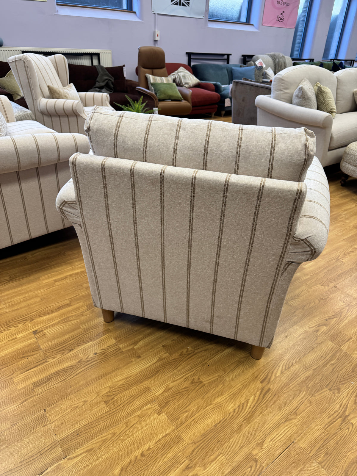 Lacey armchair in natural & honey striped chenille