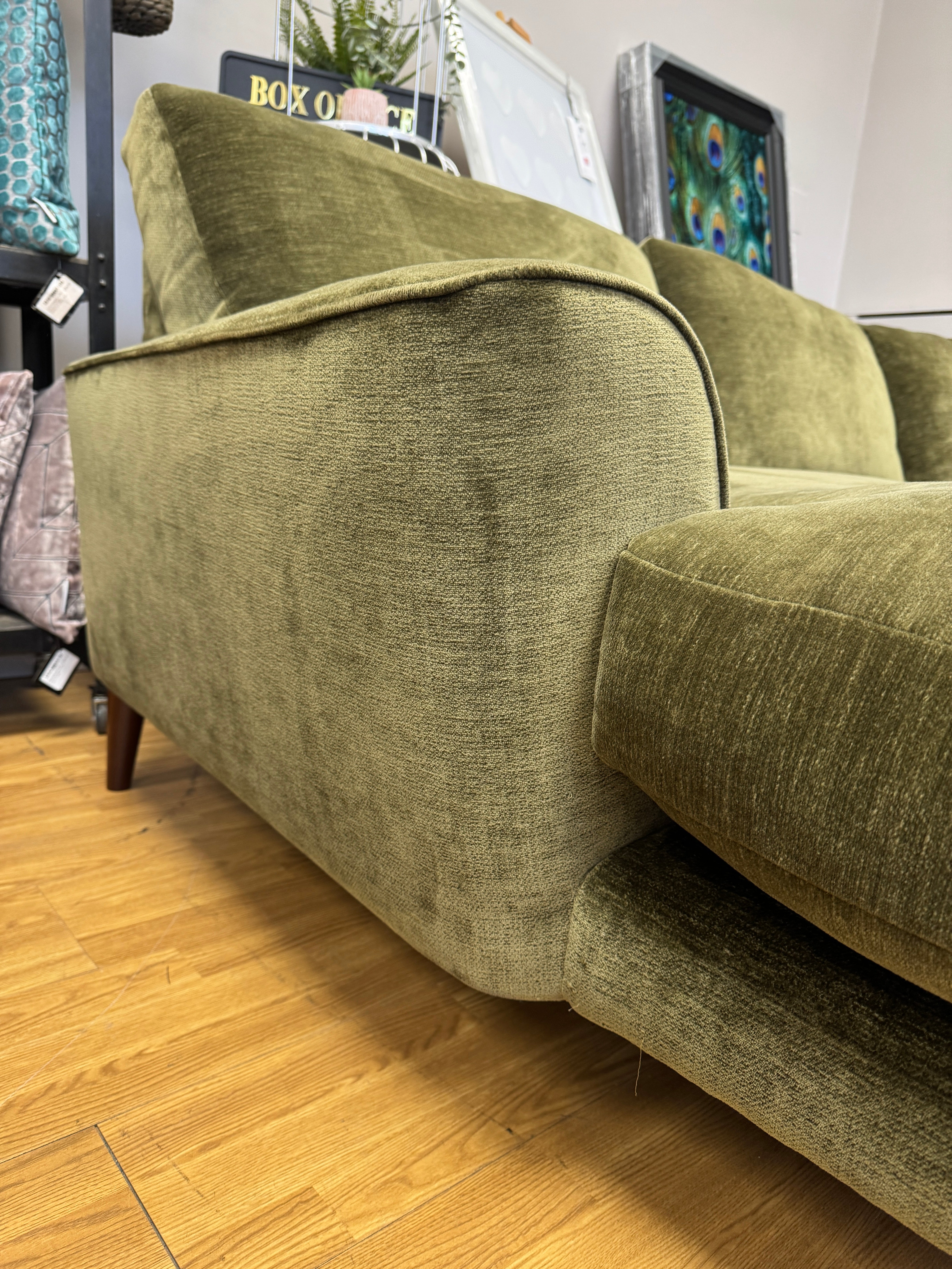 Astrid 2 piece left facing chaise sofa in Olive green chenille