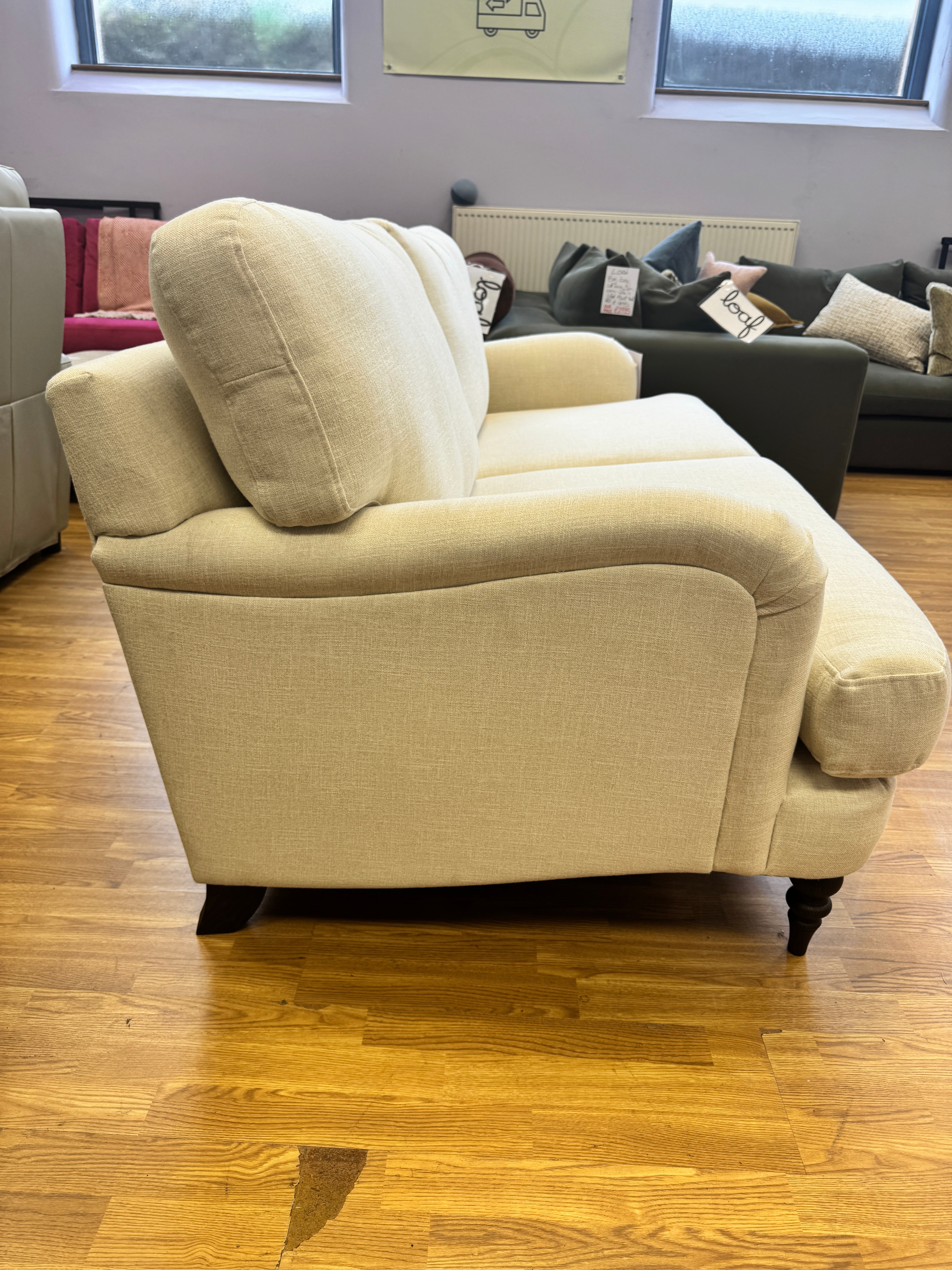 Otley 3 seater traditional style sofa in Chalk linen mix fabric