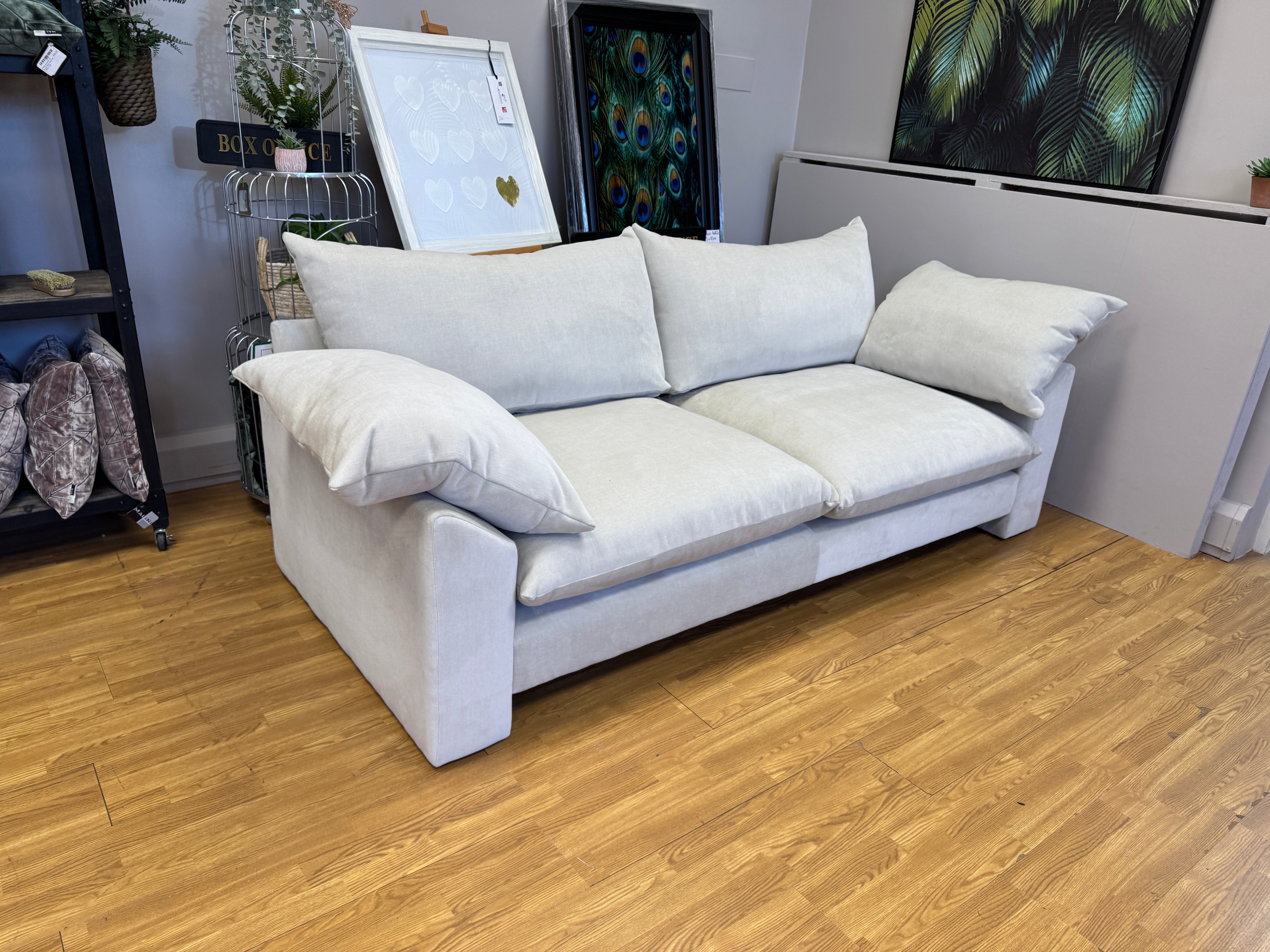 Southgate 3 seater sofa in ivory soft velvet fabric