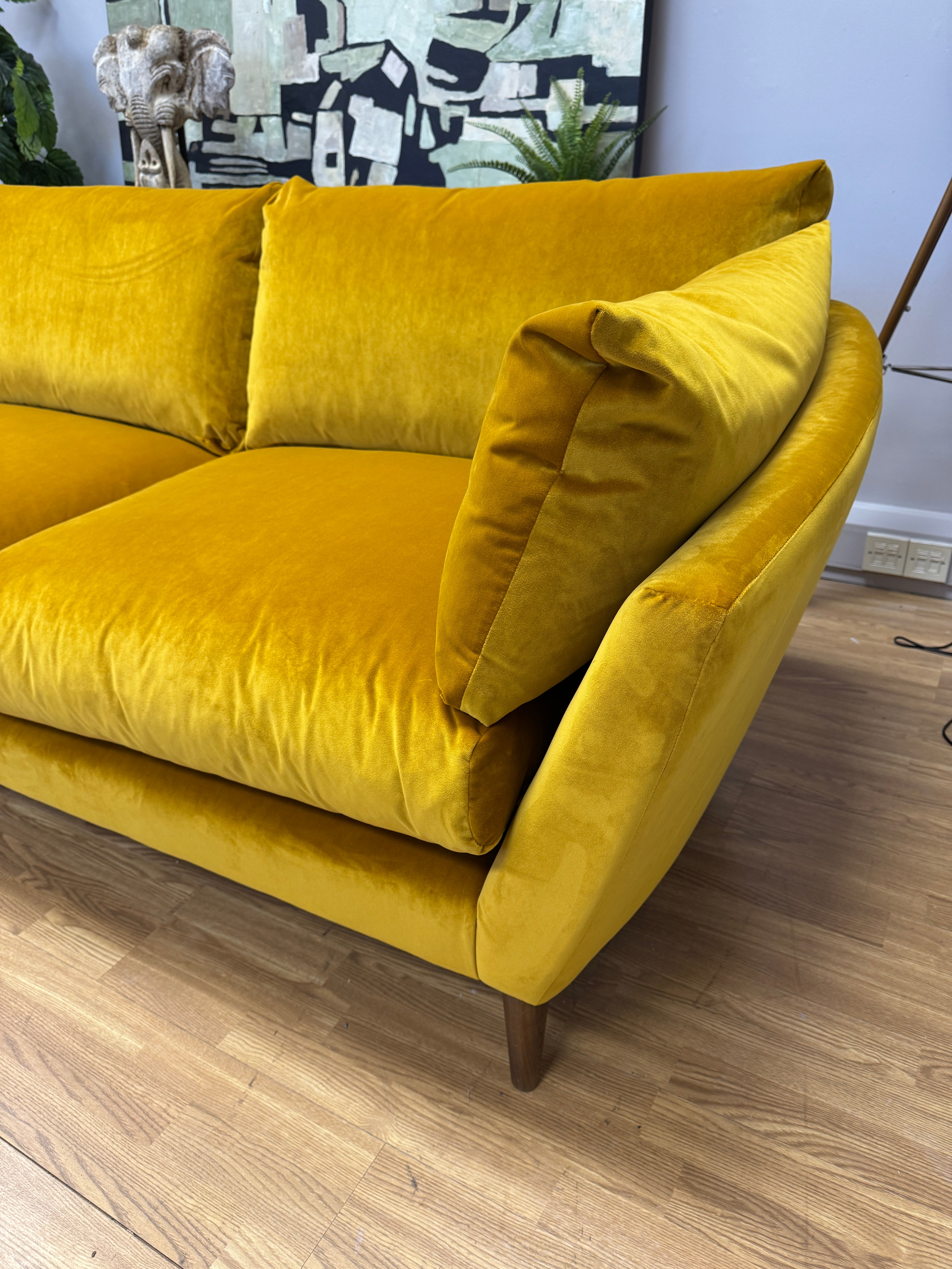 Groover left facing 2 piece chaise sofa in Butterscotch clever velvet