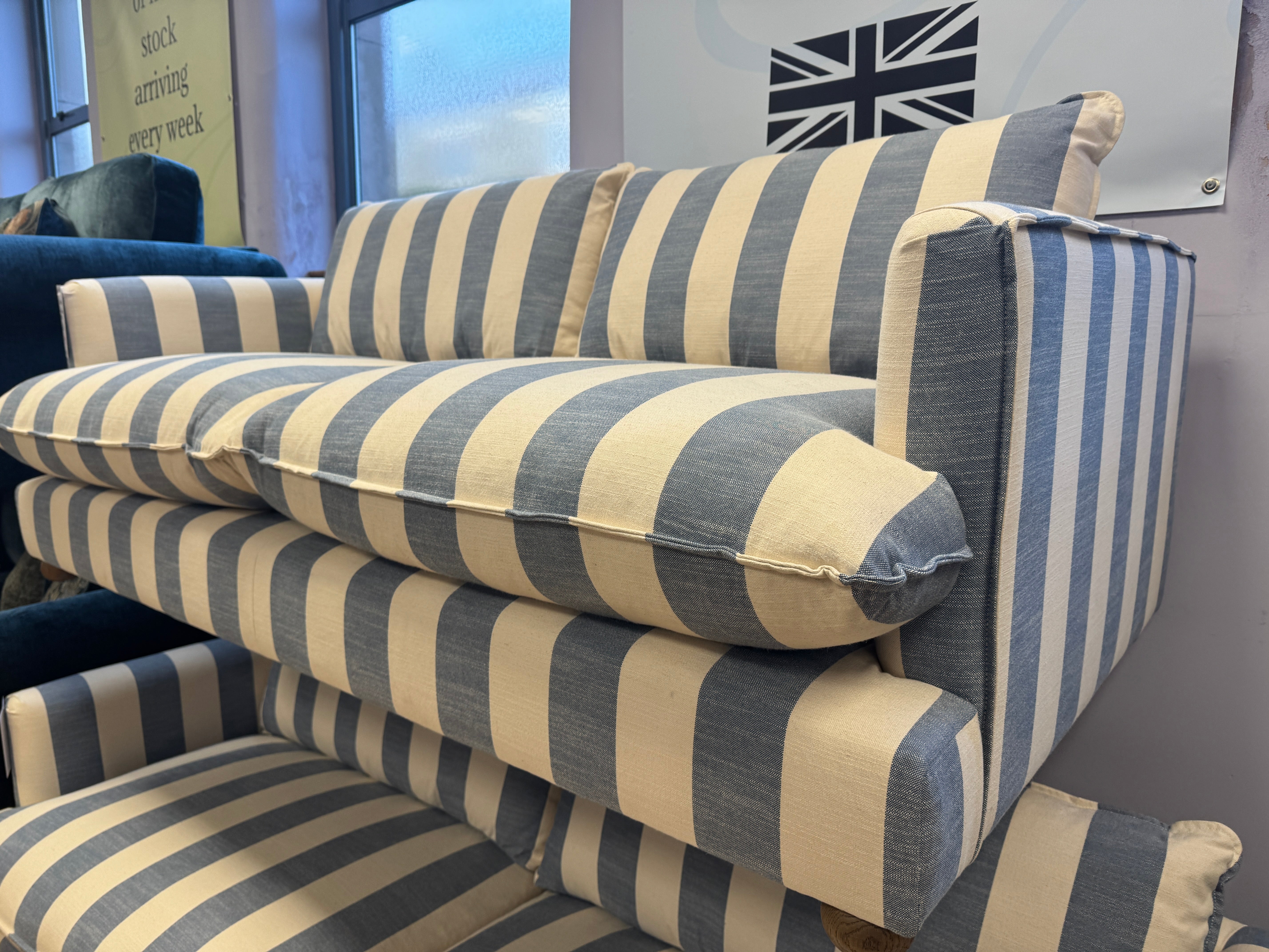 Howth 4 seater sofa in denim blue & white stripe fabric
