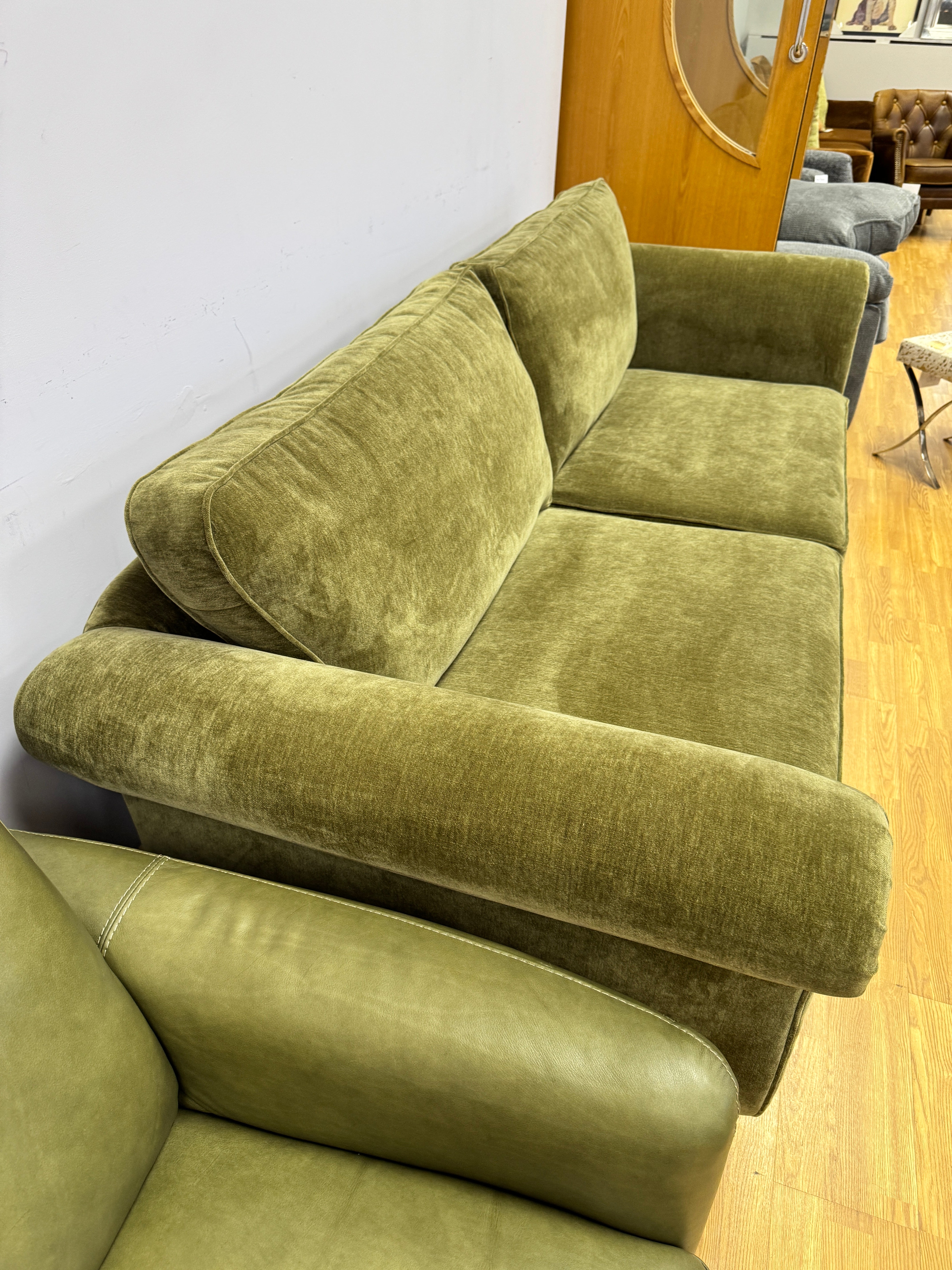 Buckingham XL 4 seater split sofa in Olive green Chenille fabric