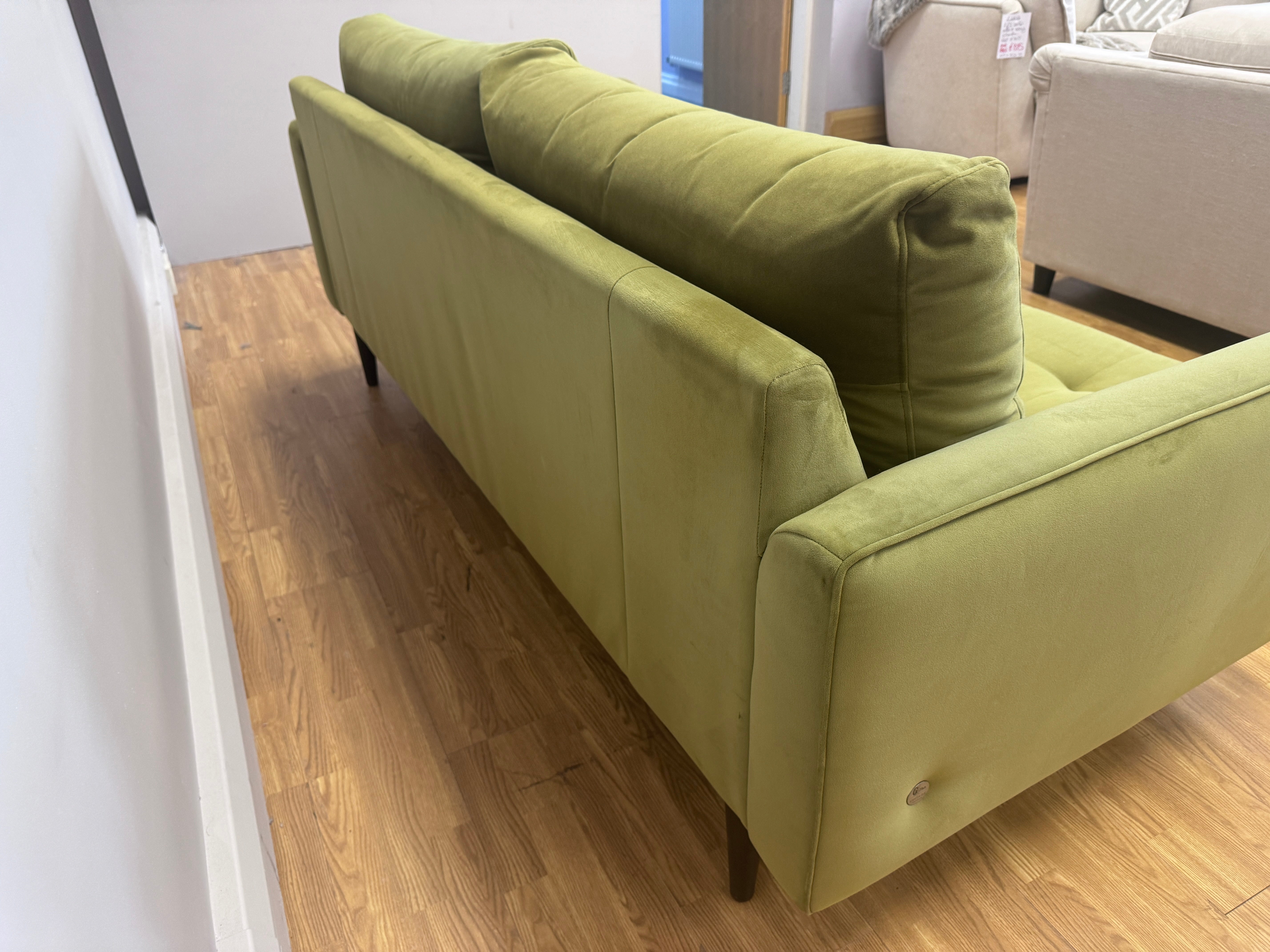 G Plan Vintage Ridley large 3 seater bench seat sofa in apple green velvet