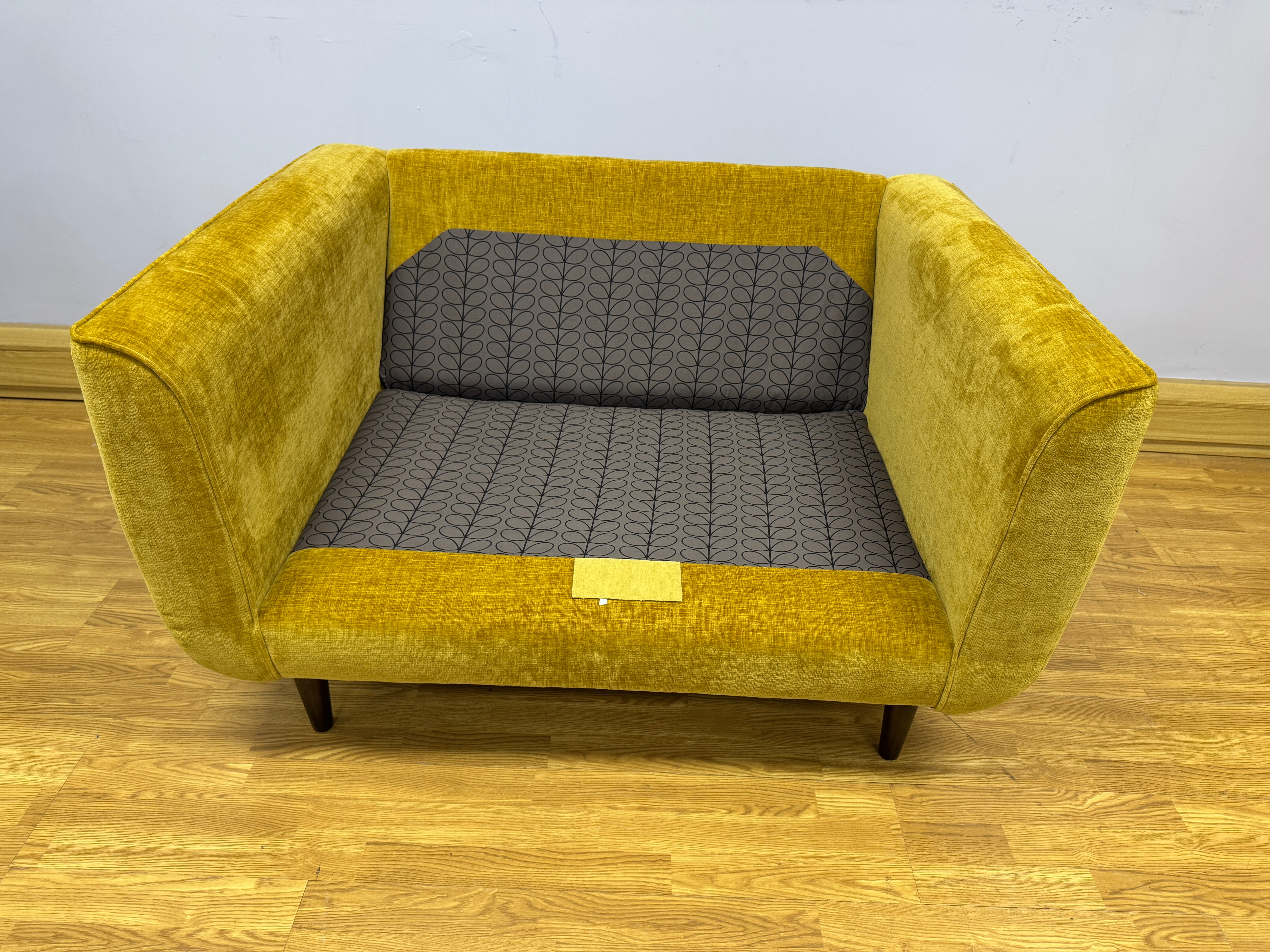 Orla Kiely Linden loveseat in Sunflower Derry chenille fabric
