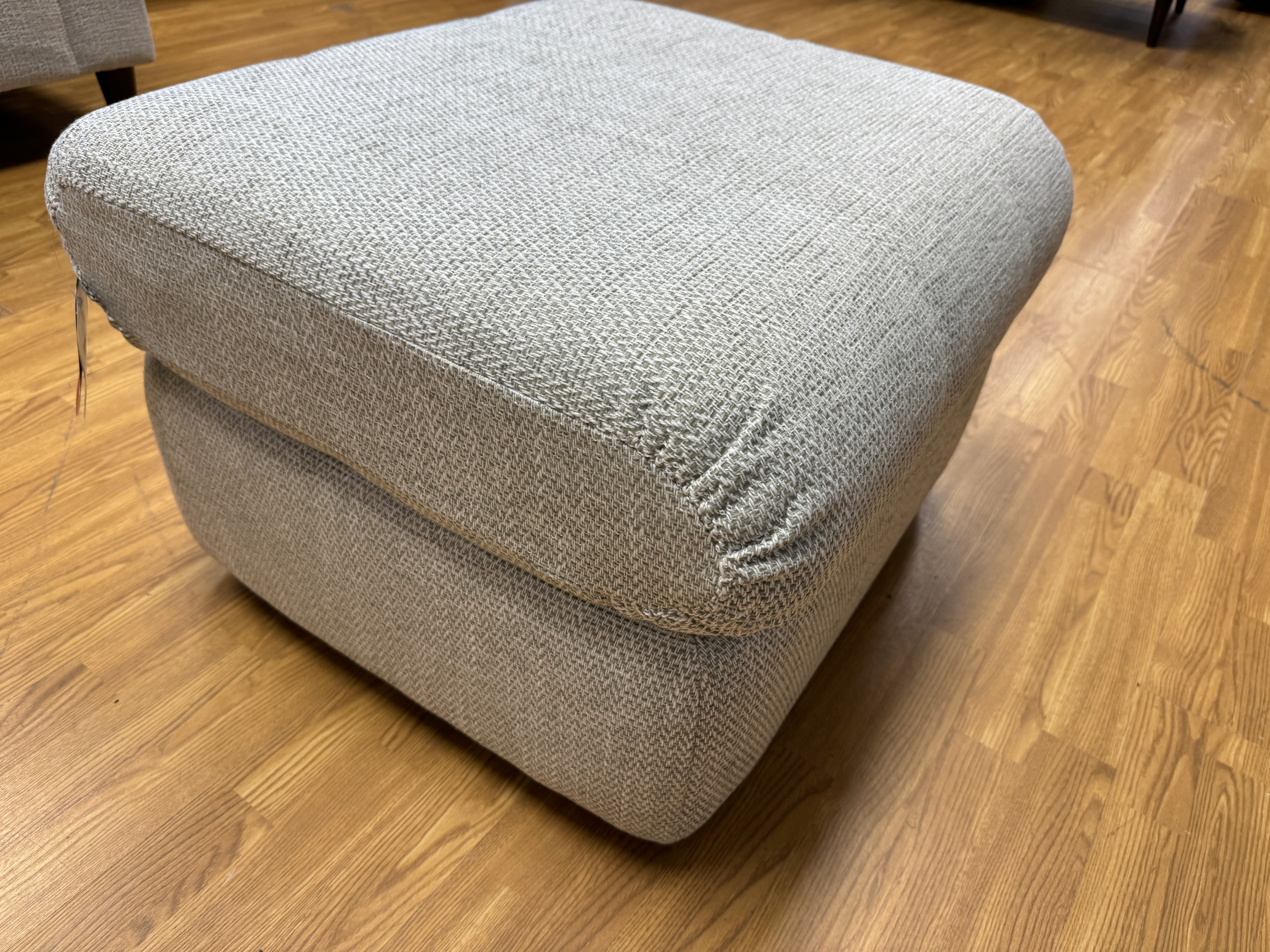 G PLAN NEWMARKET padded top footstool in light grey weave fabric