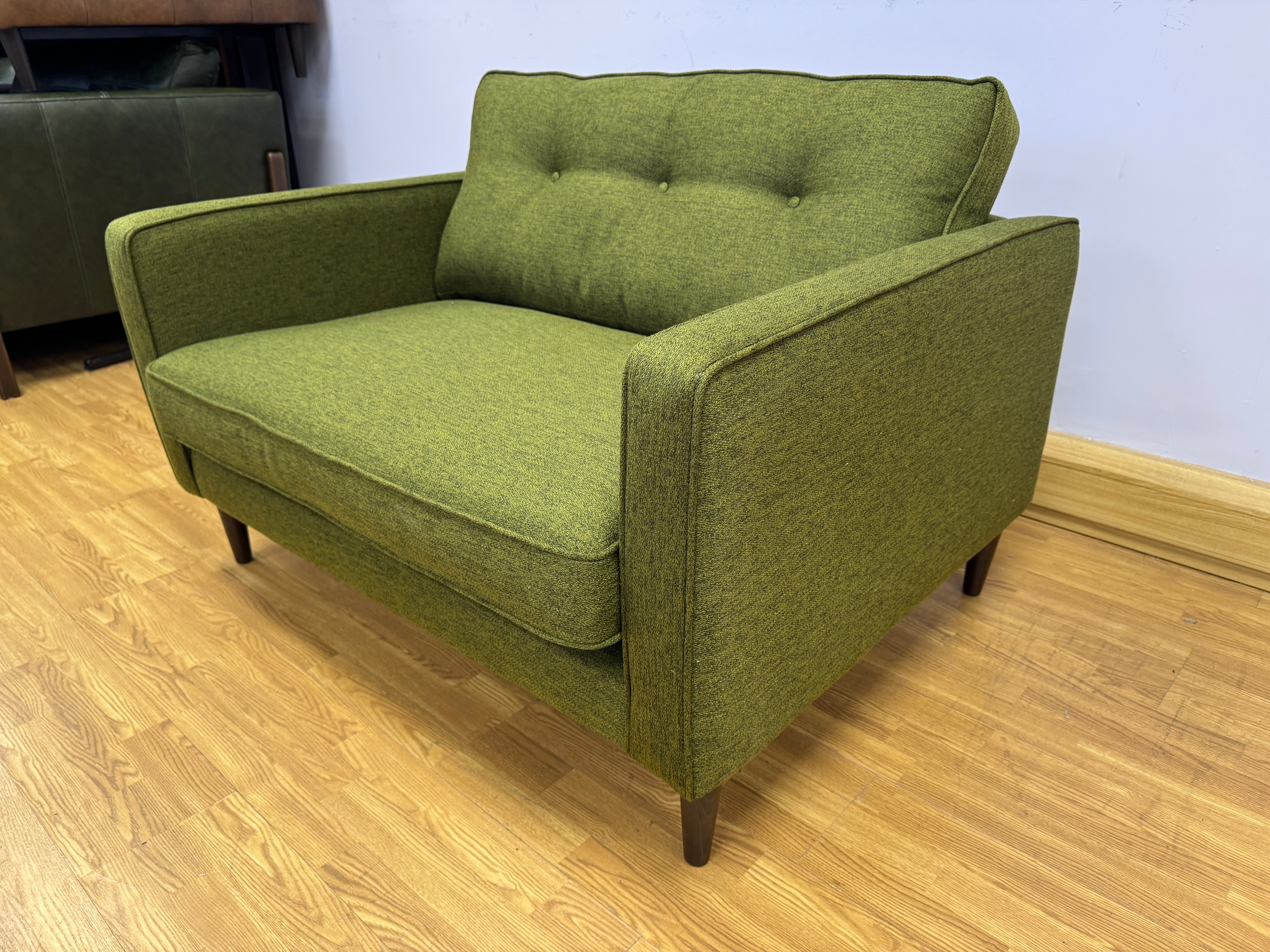 Orla Kiely Ebben loveseat in dark jewel green fabric