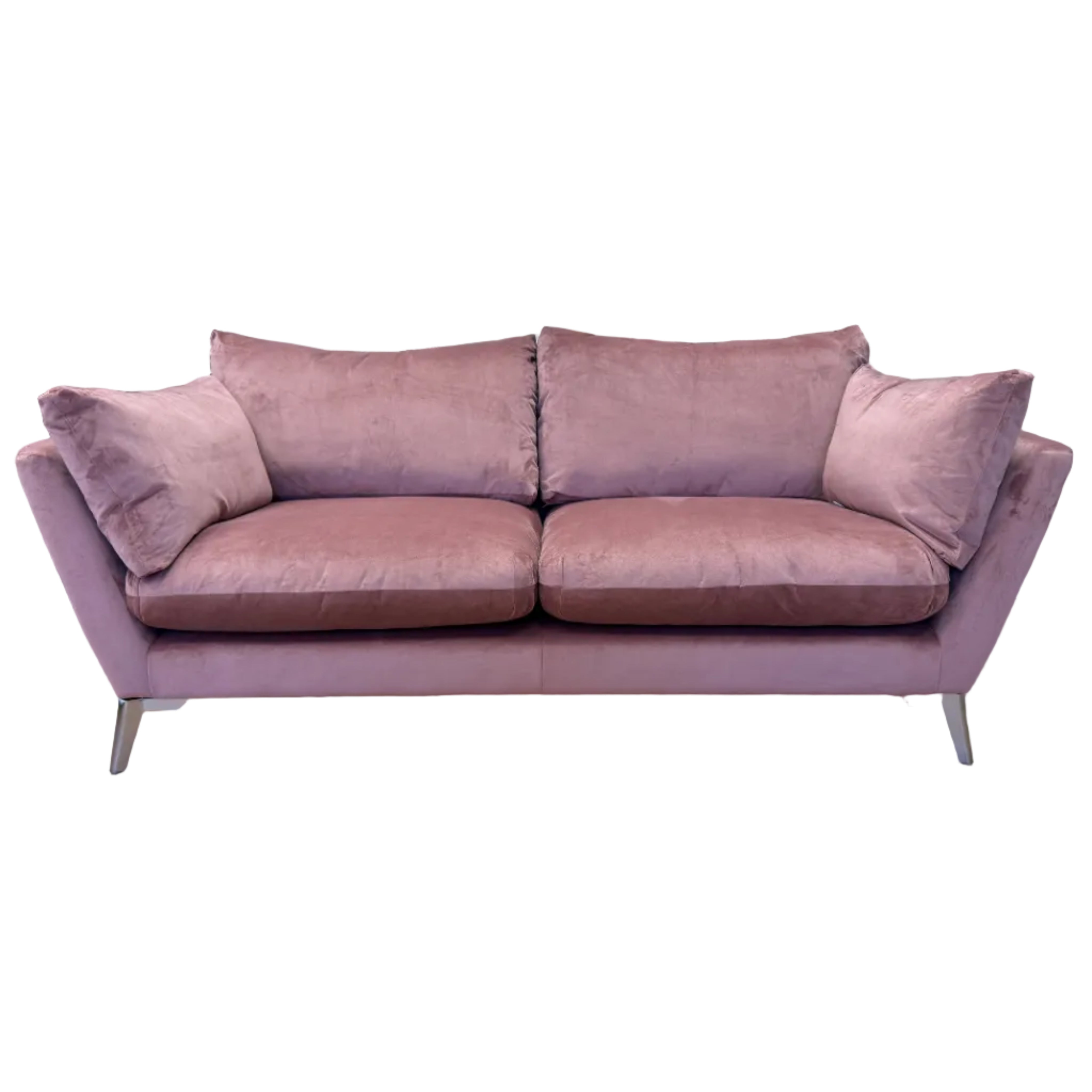 Elton curved sided large 3 seater sofa in Blush pink velvet fabric