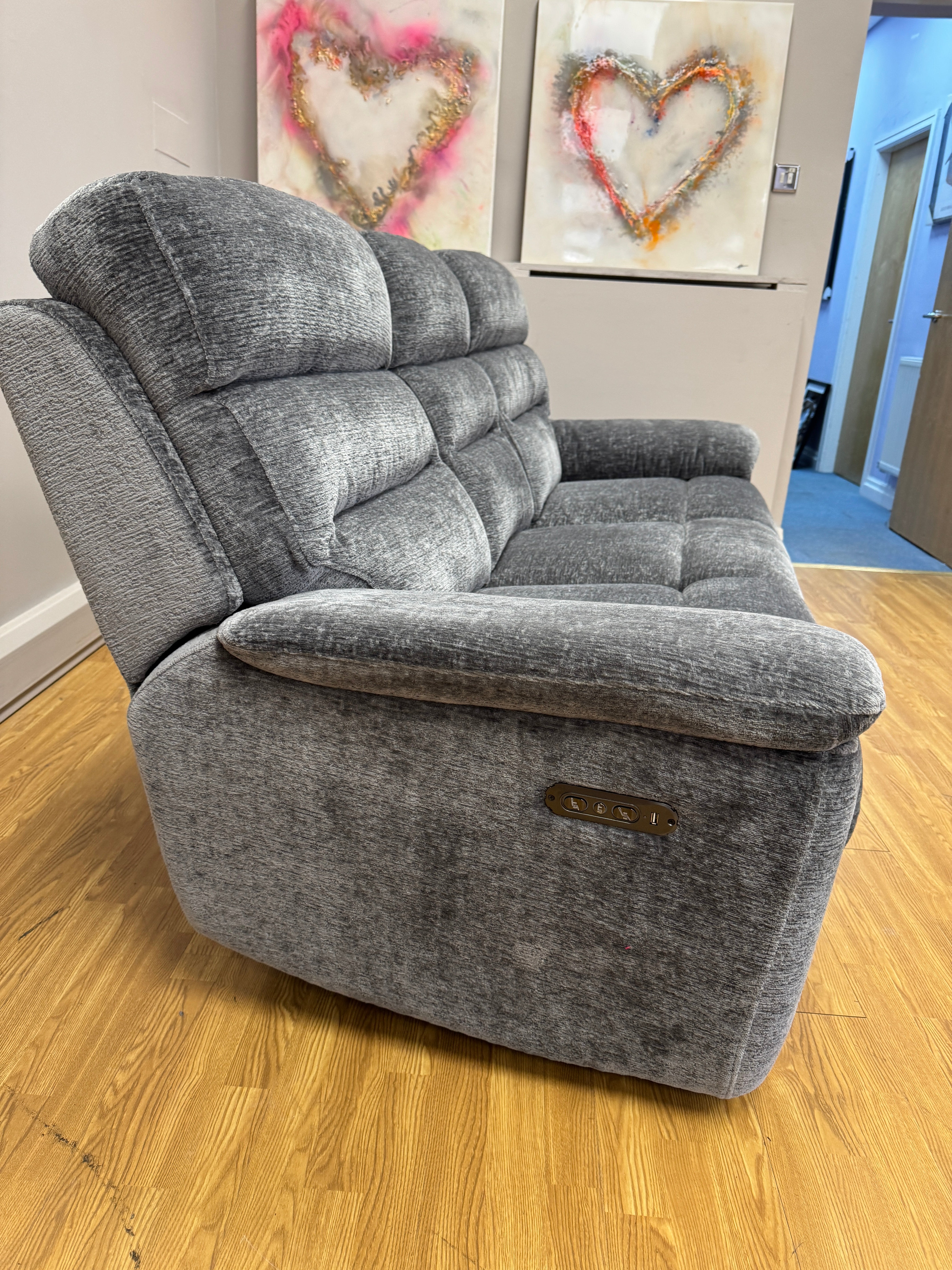 Halo Thaw 3 seater electric reclining sofa in Steel Grey Rustic Velvet