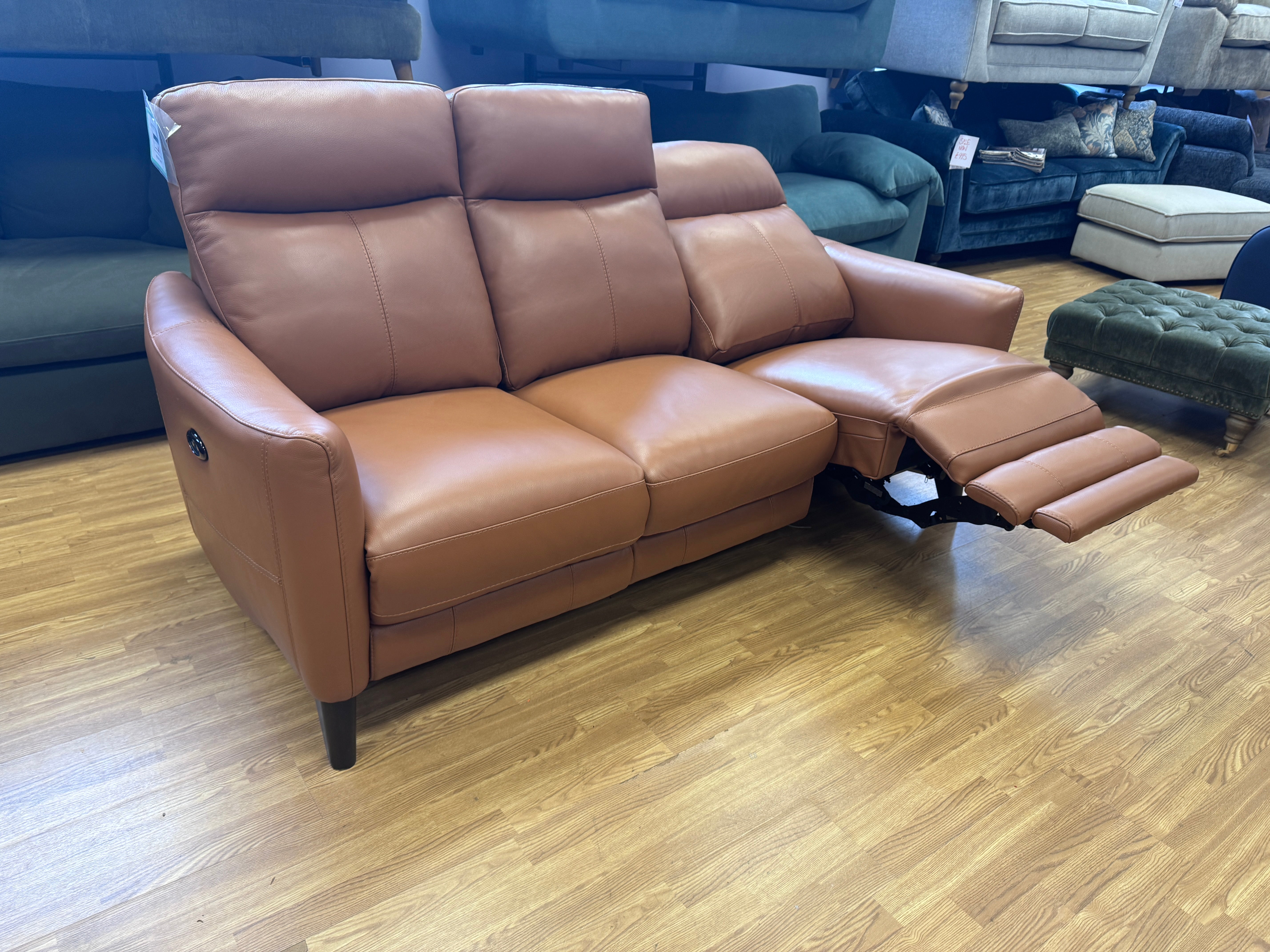 Contempo 3 seater electric reclining sofa in Pecan tan brown leather