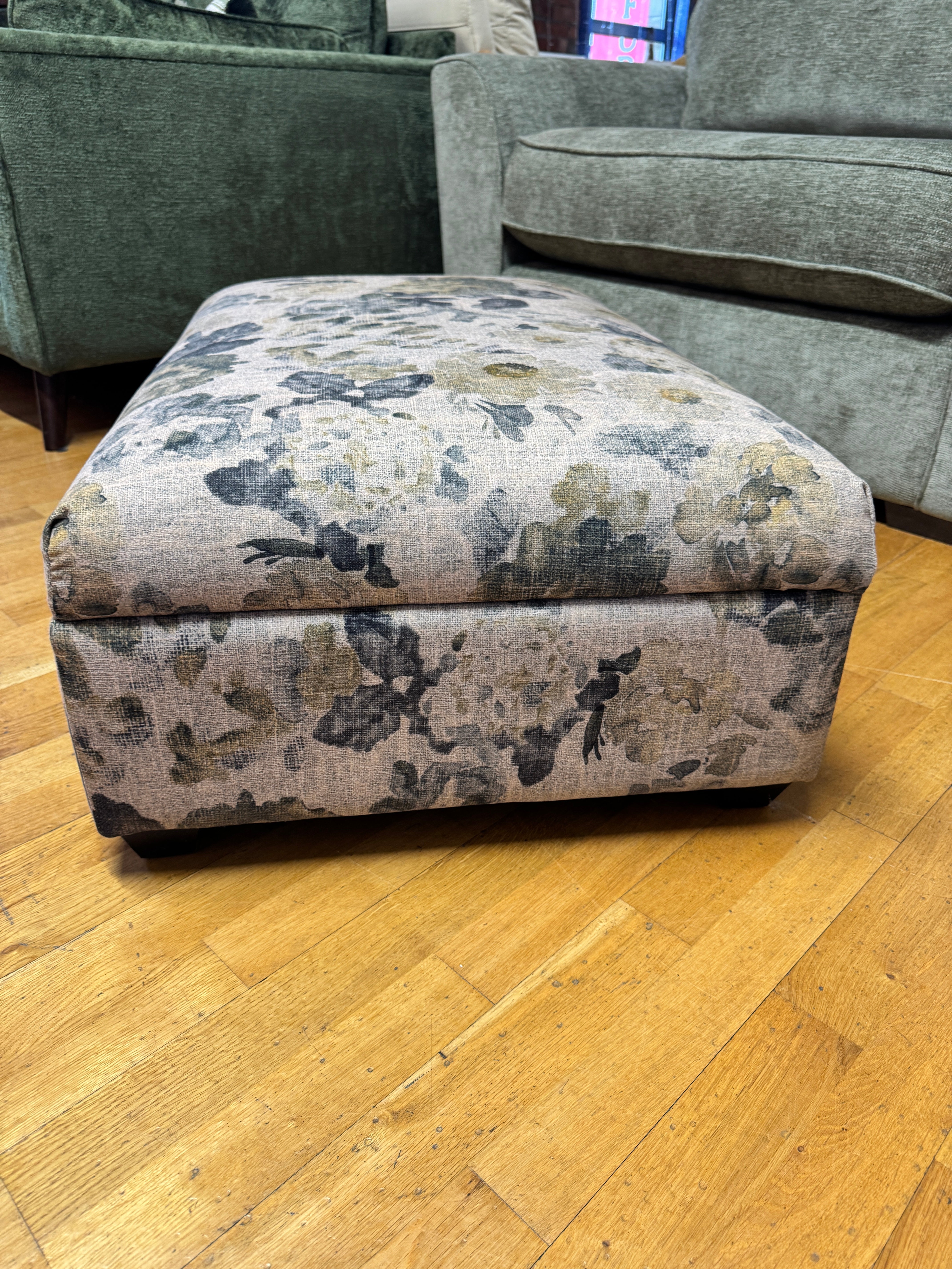 Large storage footstool in Lytton Ocean floral fabric