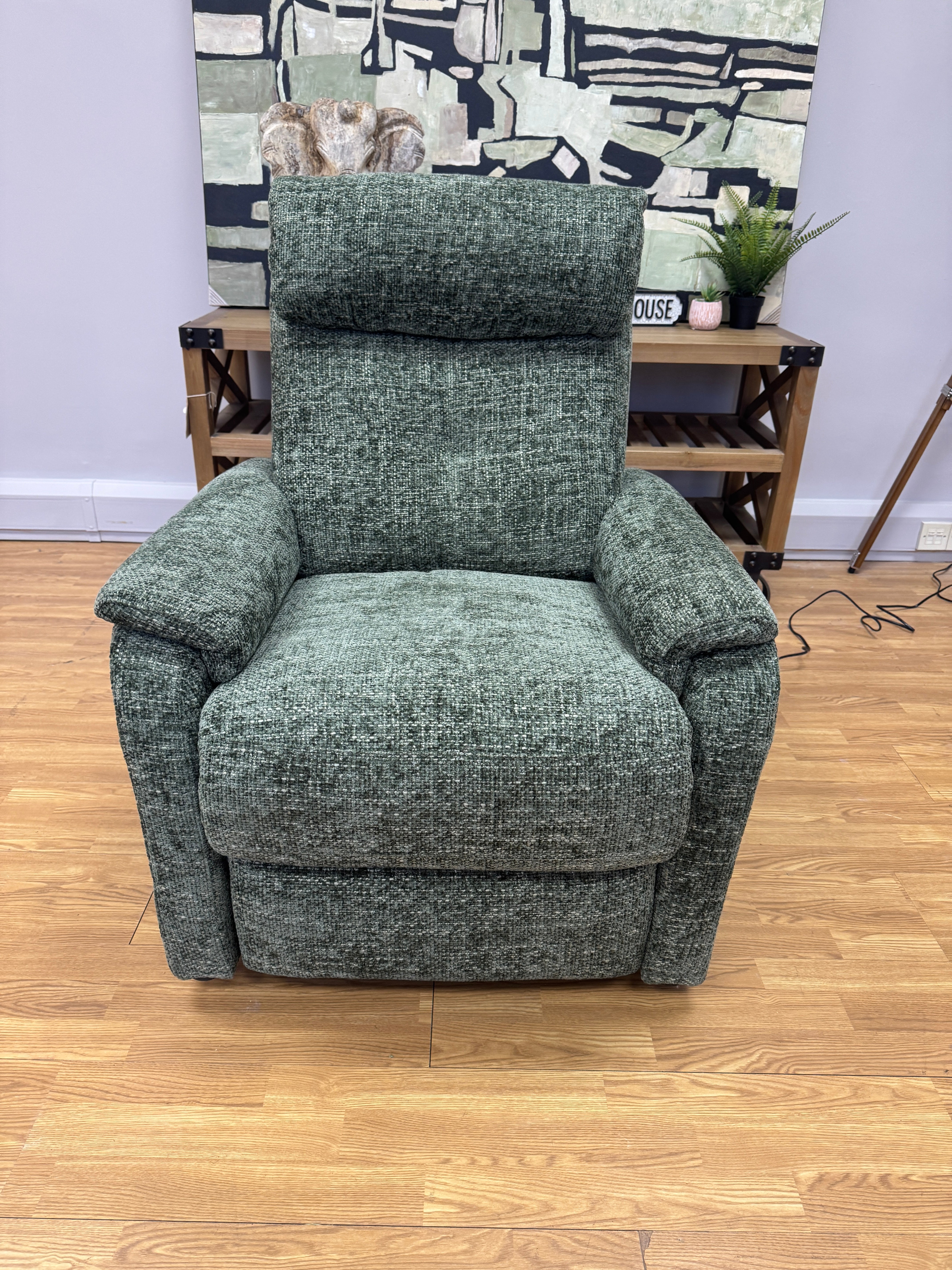 Rowan swivel rocking electric reclining slim armchair in moss green weave fabric