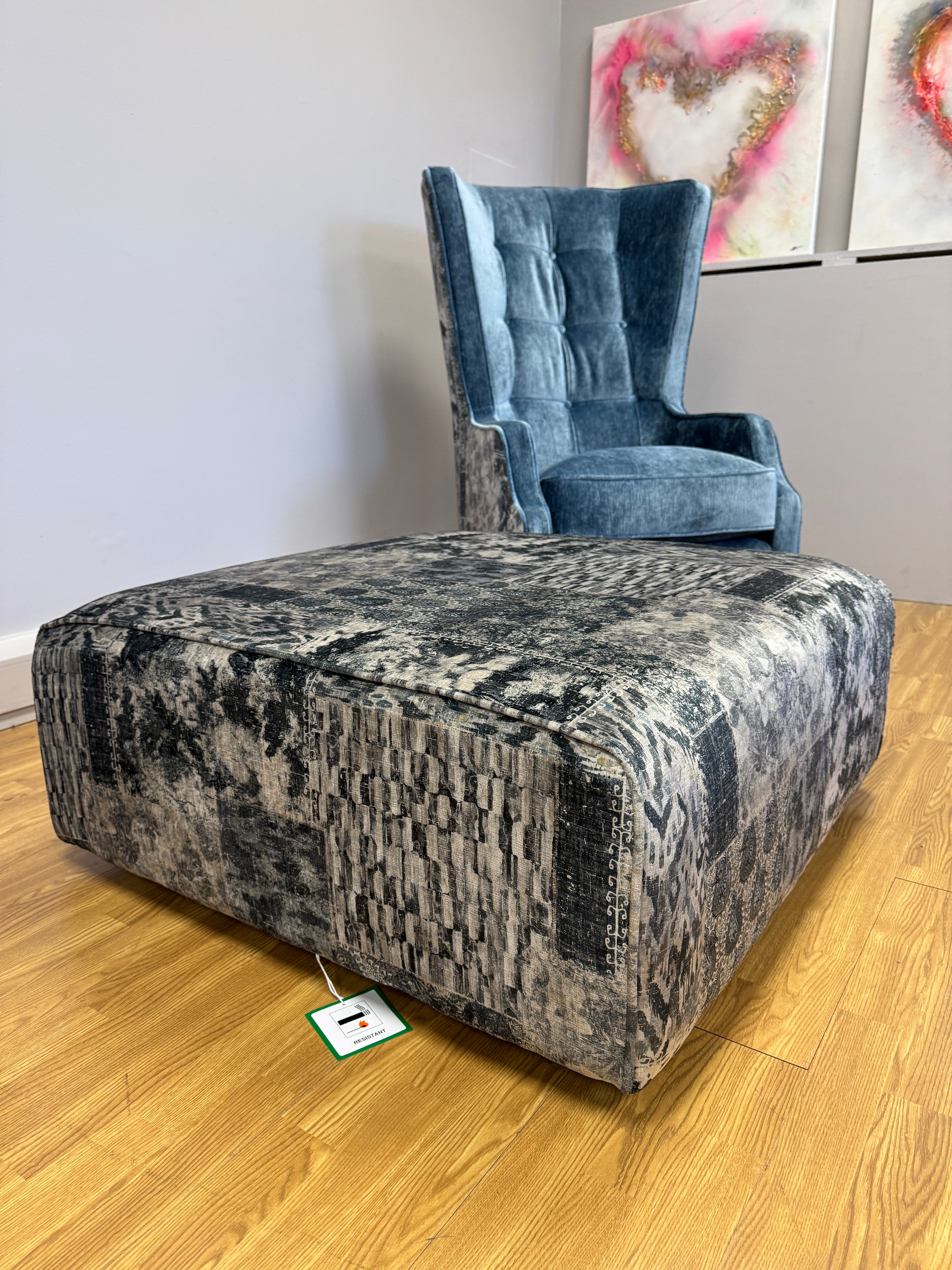 Garland large accent footstool in Aviator steel fabric