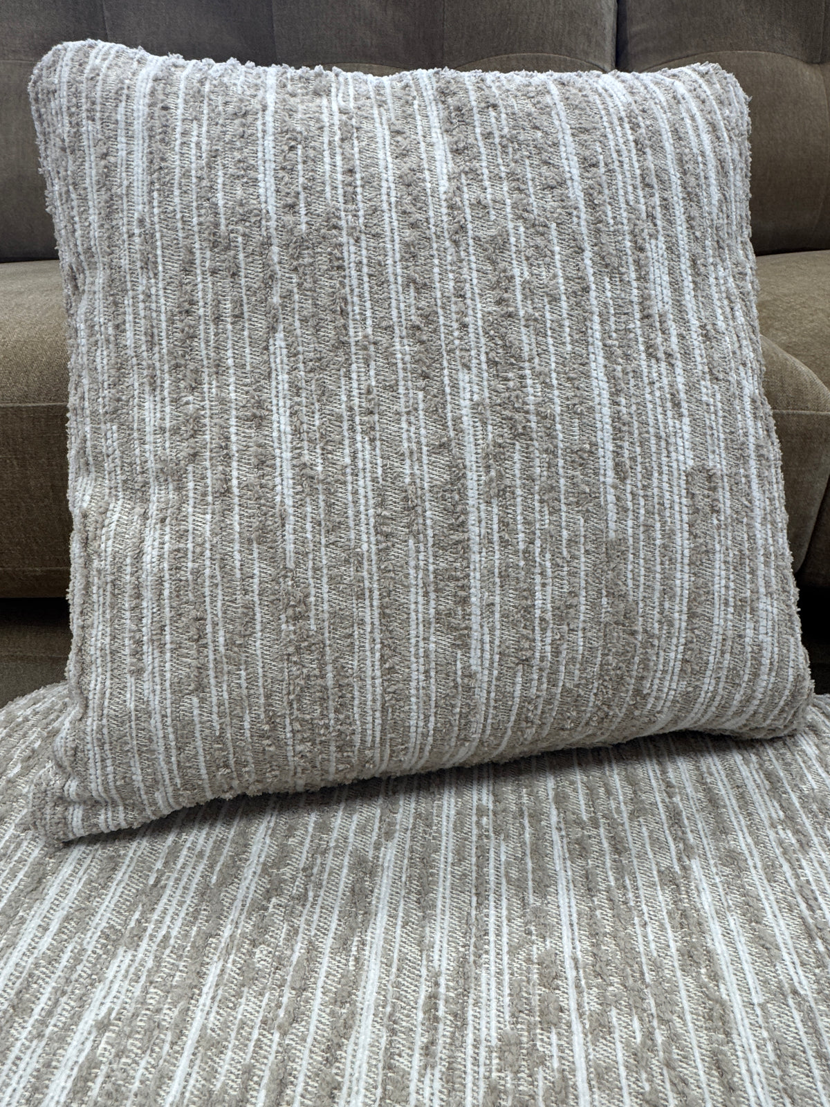 Rowen footstool in ivory haze stripe fabric
