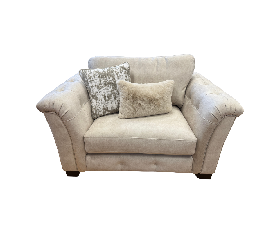 Boutique Aura standard back loveseat in Kenzo Cream velvet