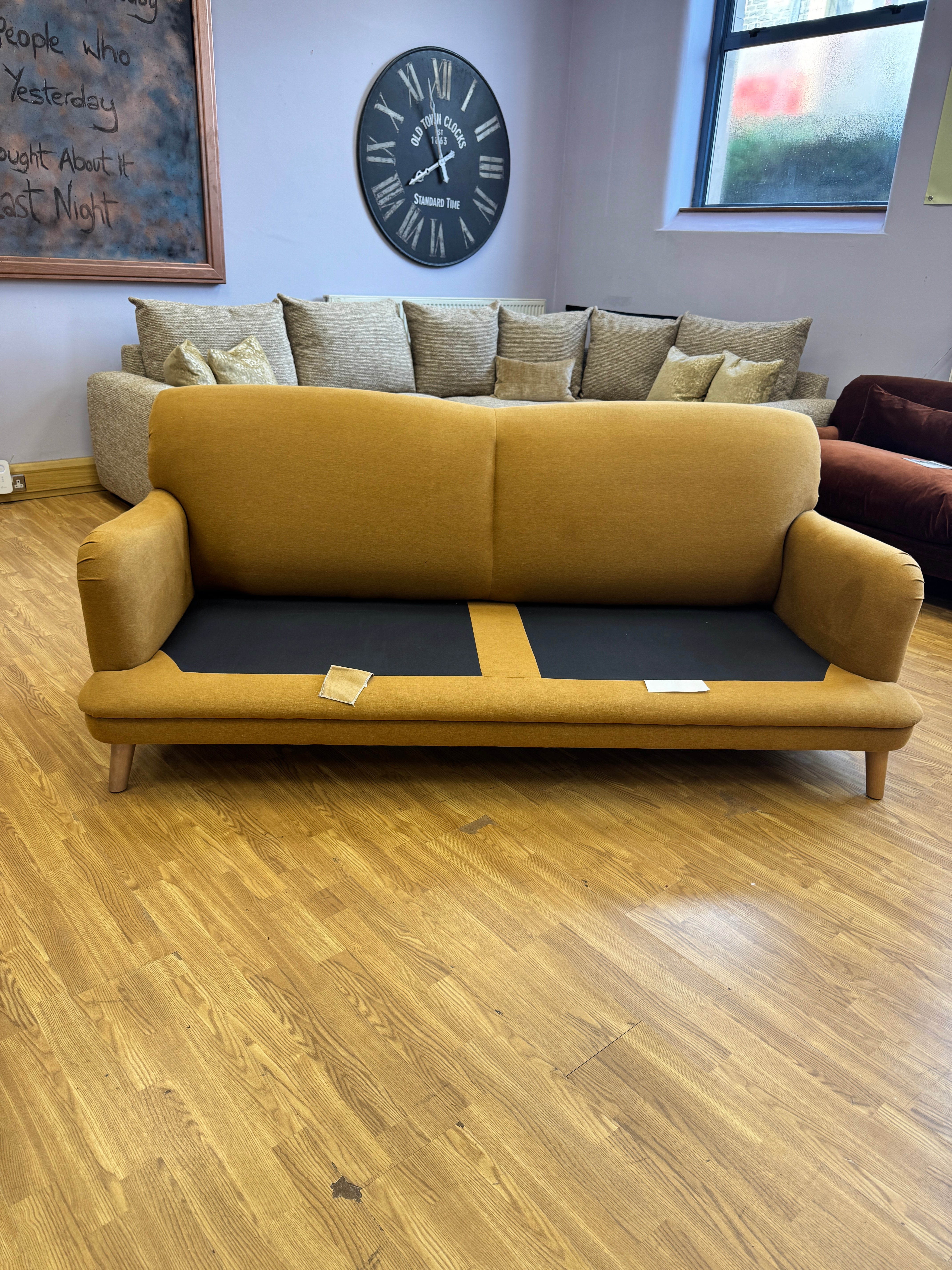 Pudding large sprung back 3 seater sofa in Treacle Tart Yellow (mustard) Linen