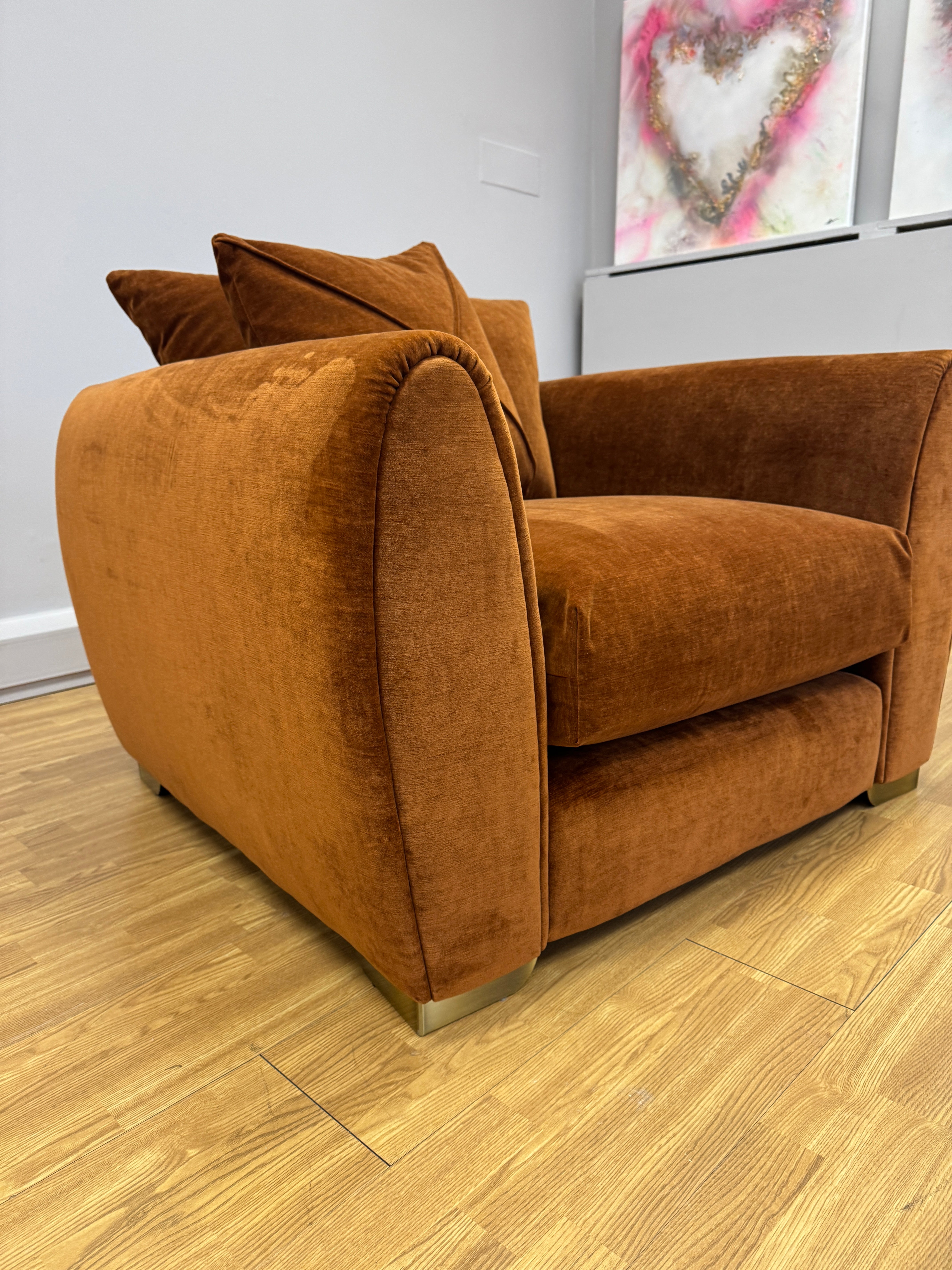 Sofology Hourglass large armchair in Rust / Burnt orange vintage velvet