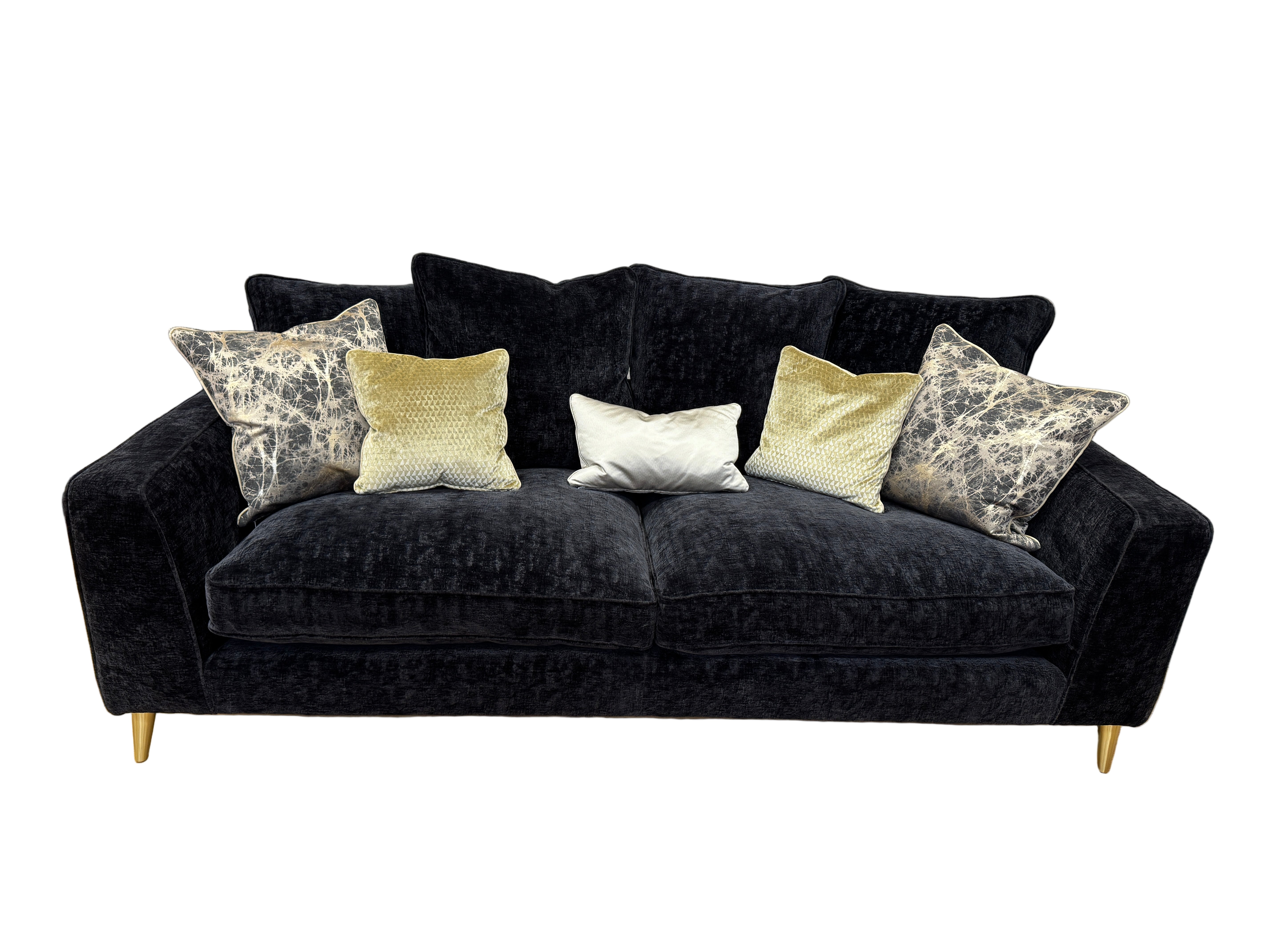 Sofology Rococo large 4 seater cushion back sofa in black chenille fabric