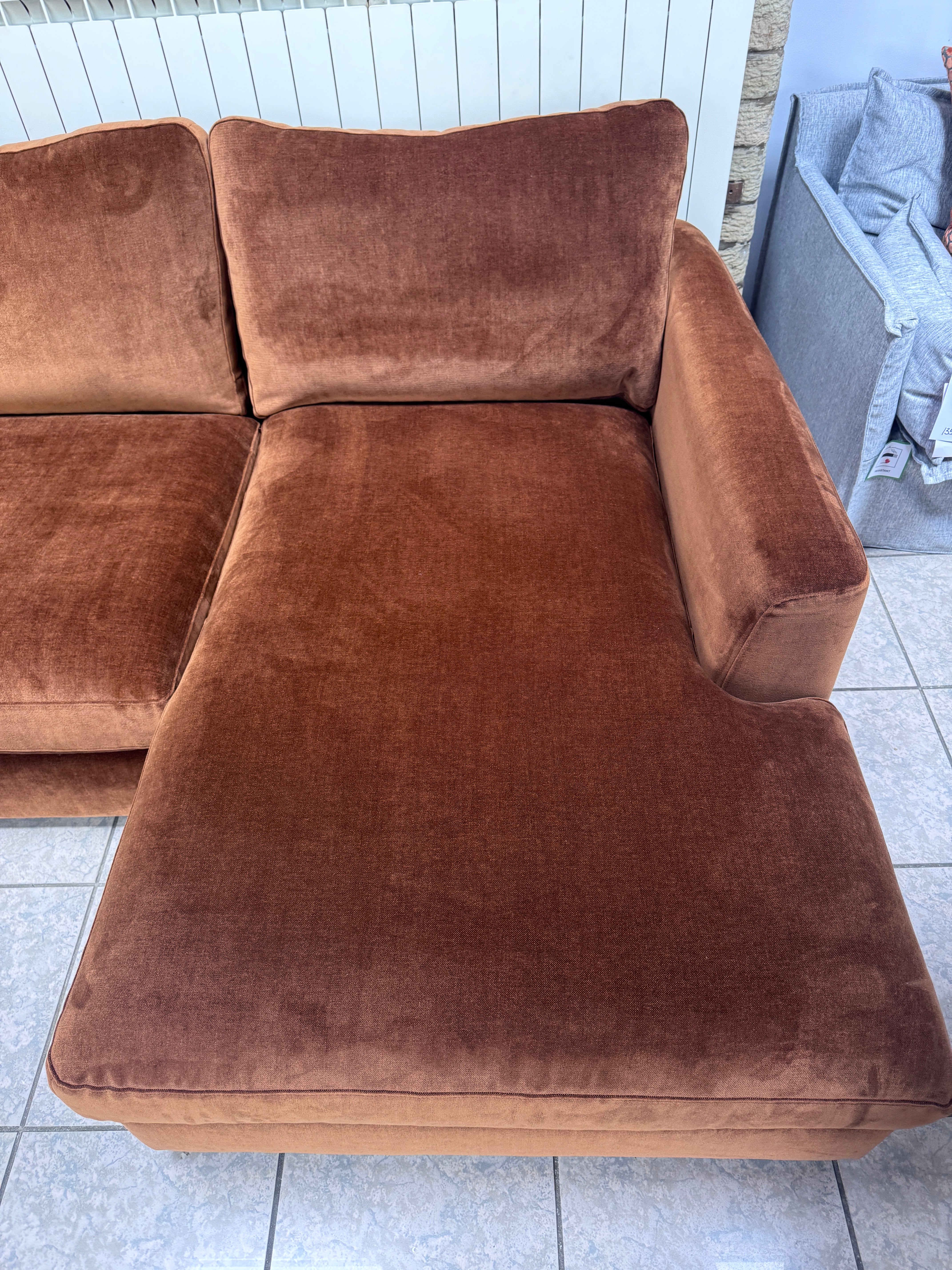 Maddox XL Right facing 2 piece chaise sofa in Masala burnt orange chenille fabric