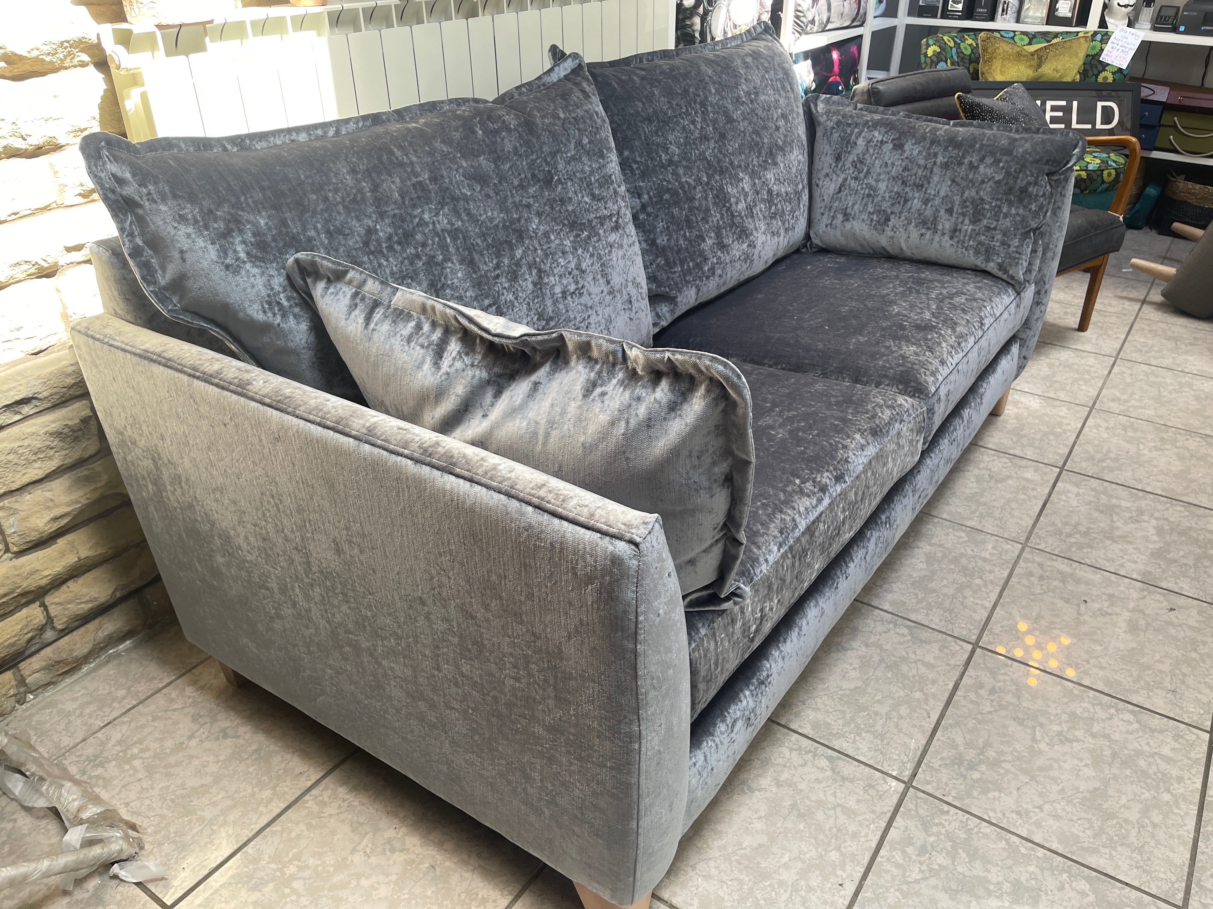 THE LOUNGE CO. CHARLOTTE 3 seater sofa in brushed steel grey velvet