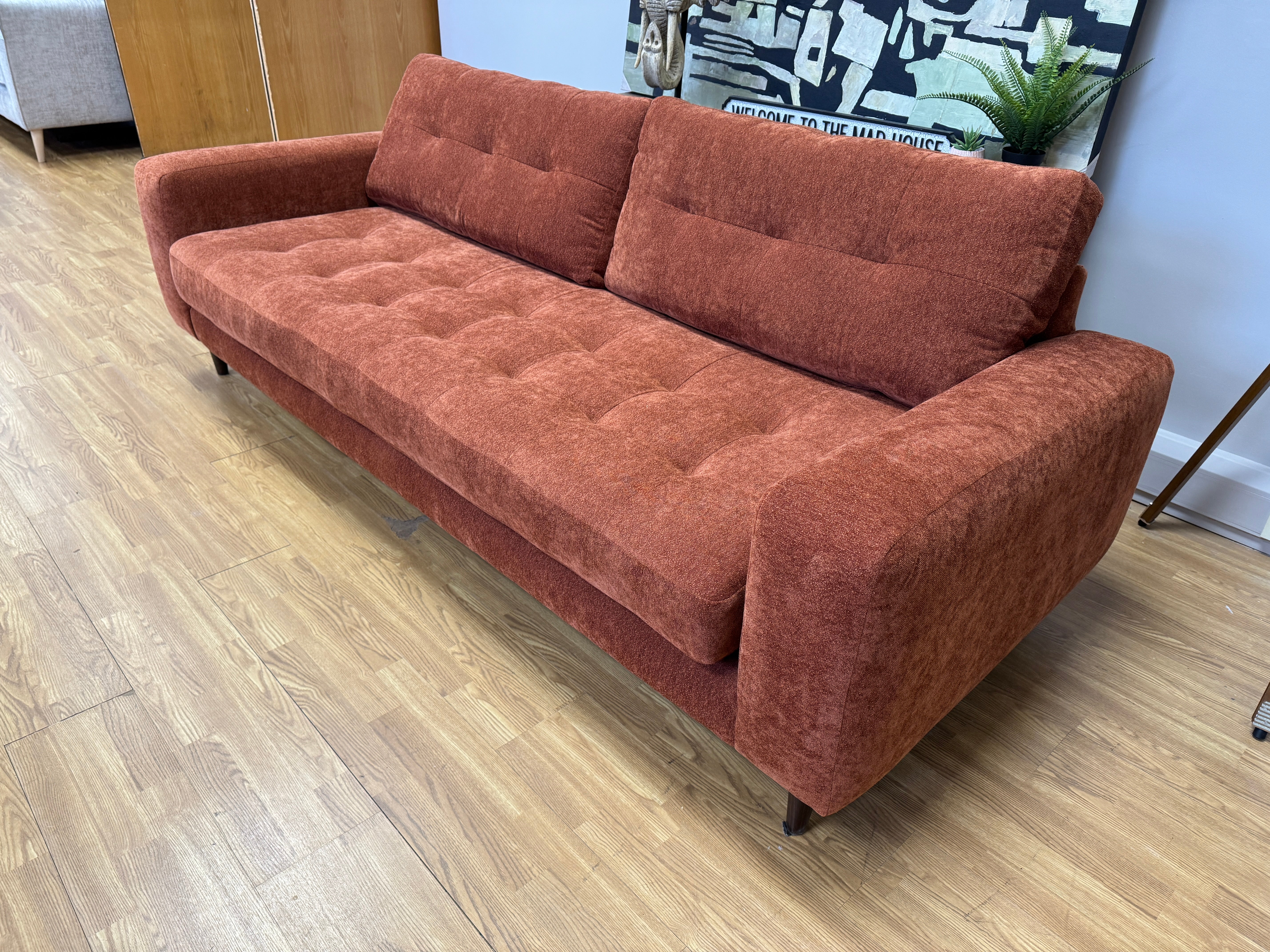 Kora 4 seater sofa with bench style seat in Marmalade soft boucle fabric