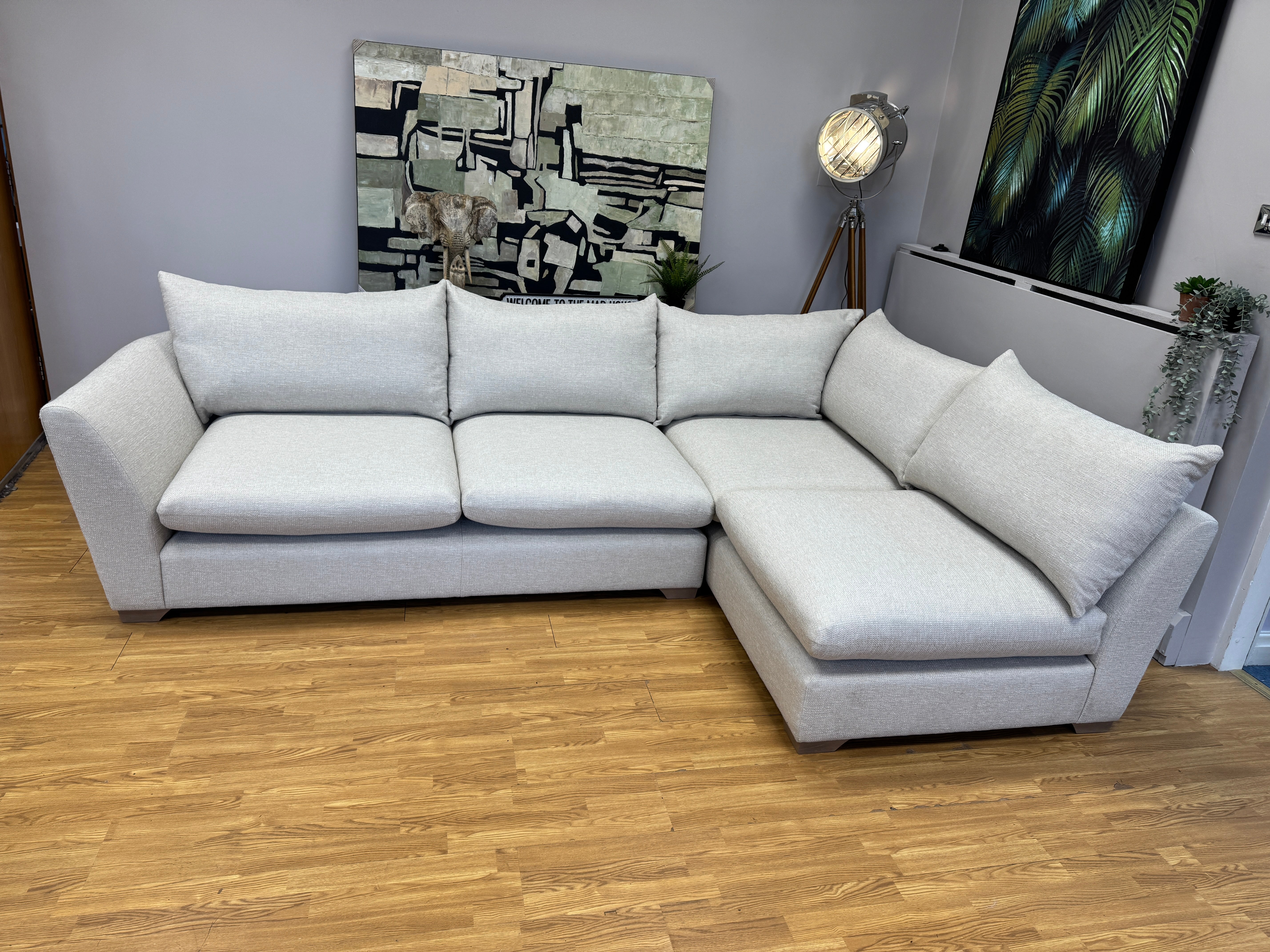 Hampton 3 piece right facing corner sofa & footstool in natural soft weave