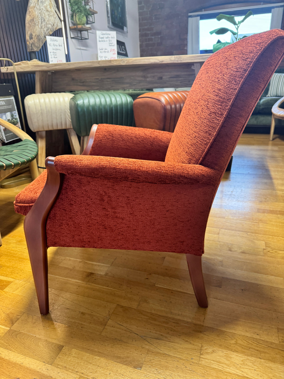 Froxfield petite fireside chair in boucle terracotta fabric