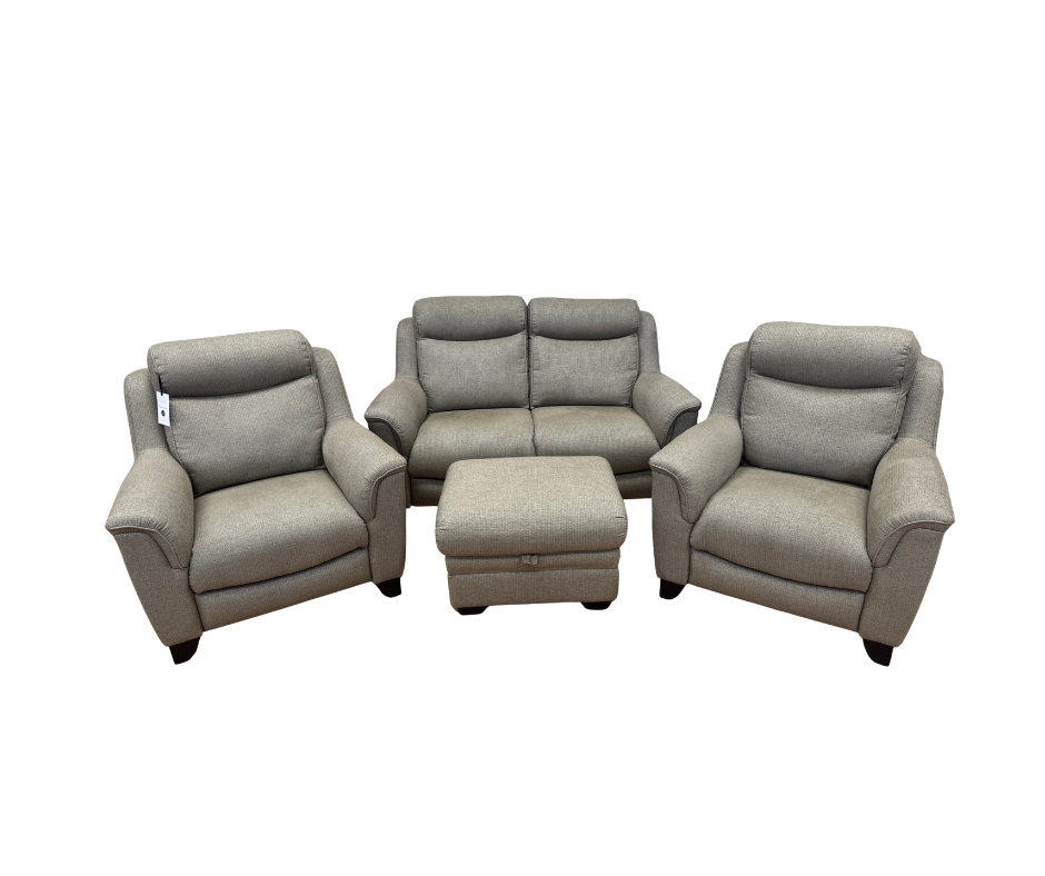 Parker Knoll Manhattan 2 seater sofa, pair of matching armchairs and storage footstool