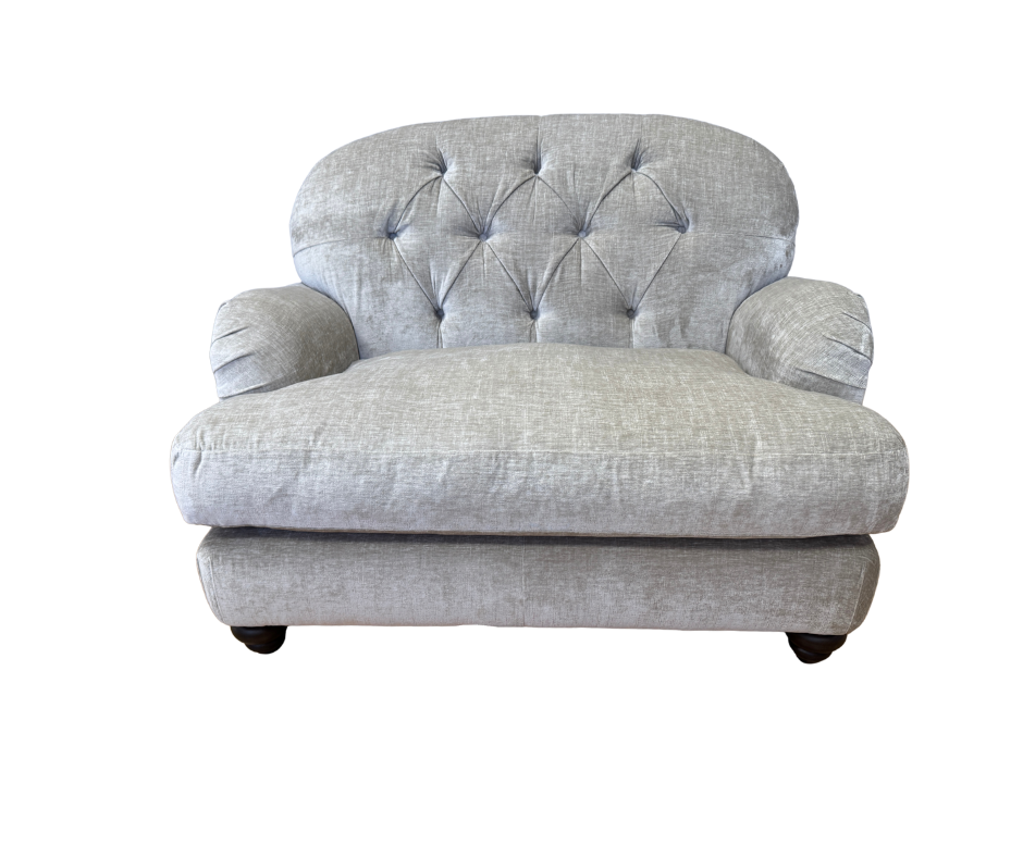 Derry button back loveseat in Dion Husk velvet fabric