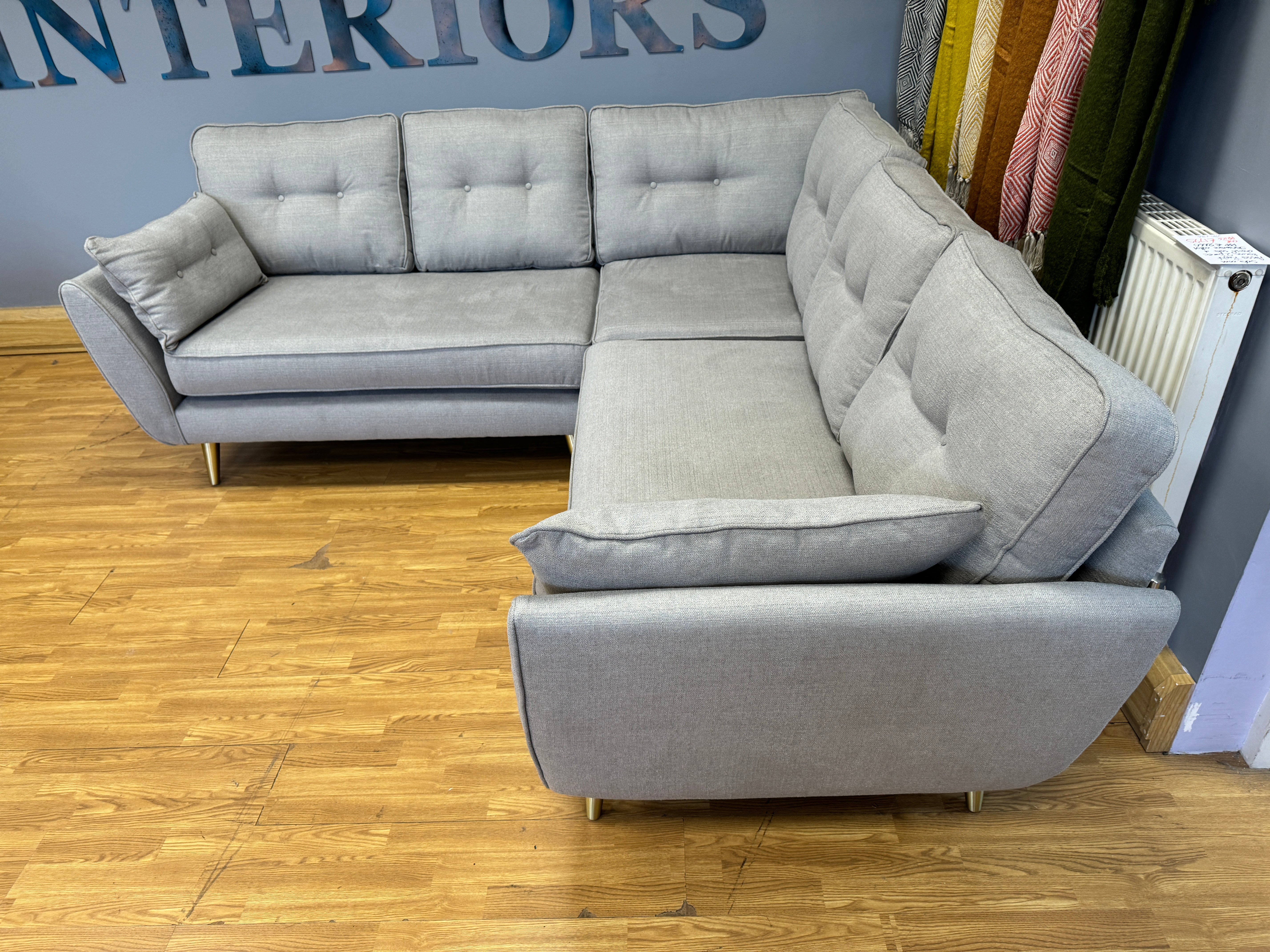 ZINC 2 piece 2 corner 2 true corner sofa in Native Ash grey weave fabric