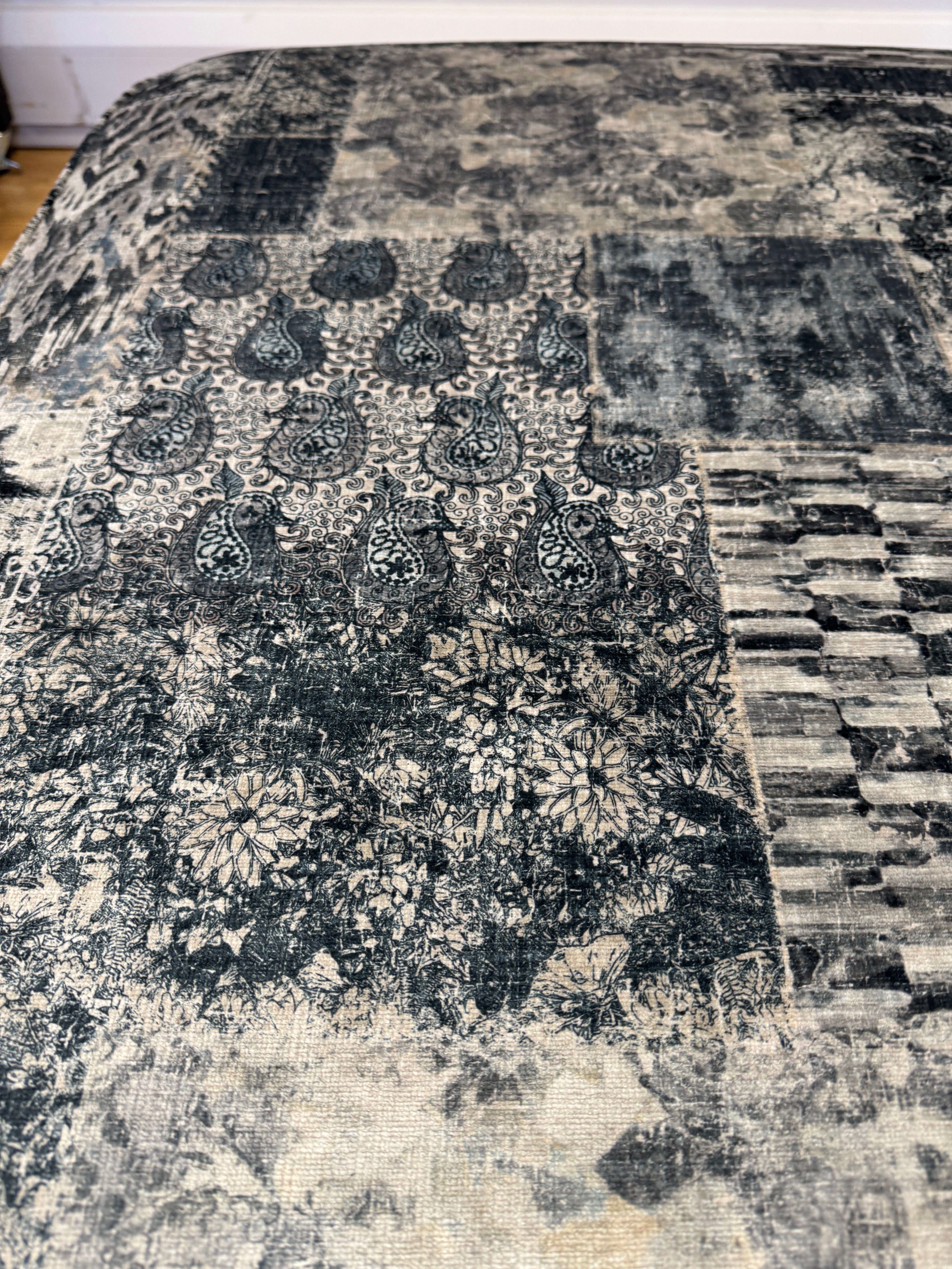 Garland large accent footstool in Aviator steel fabric