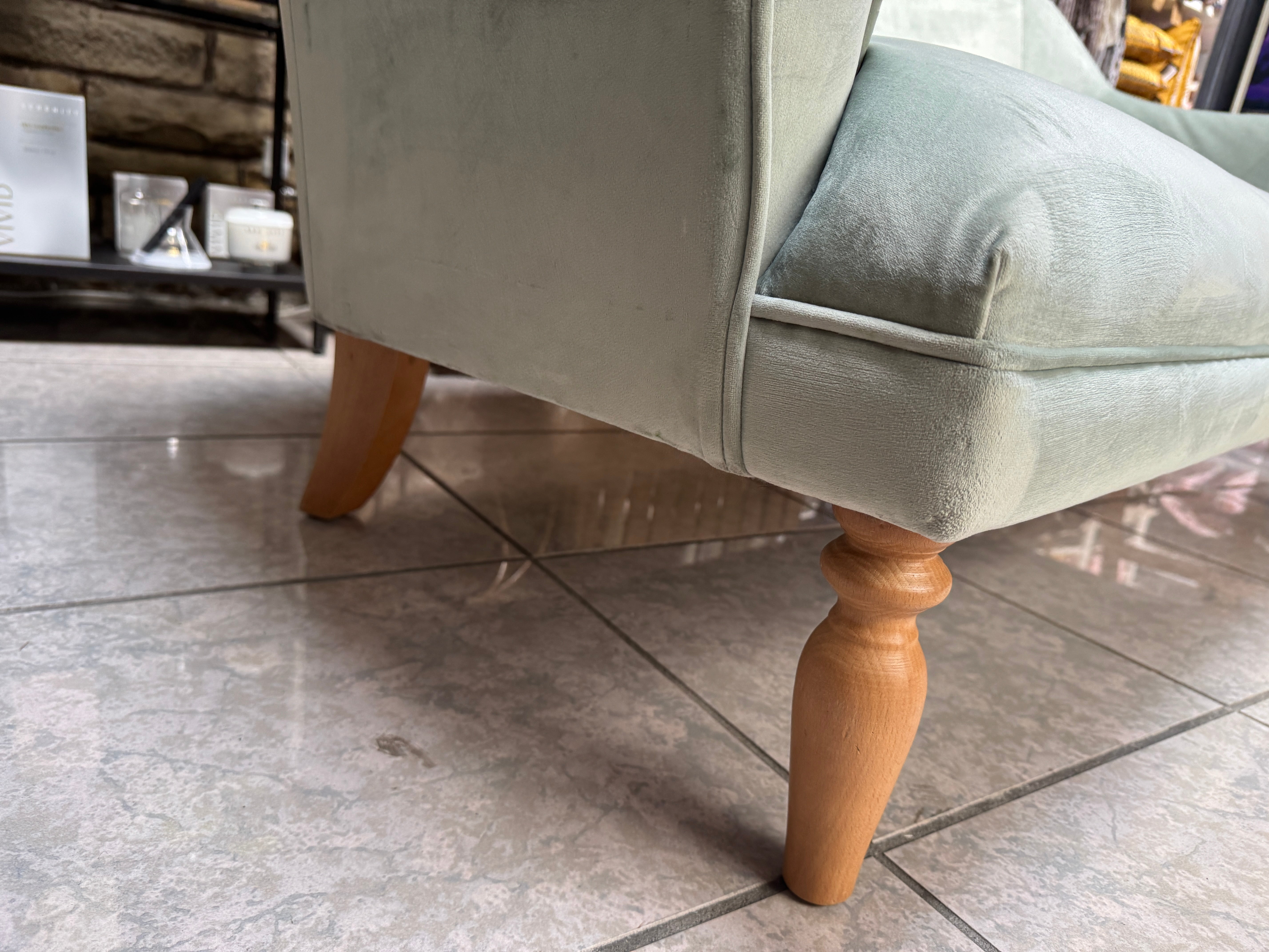 Souffle 2 seater sprung seat sofa in Mint green velvet