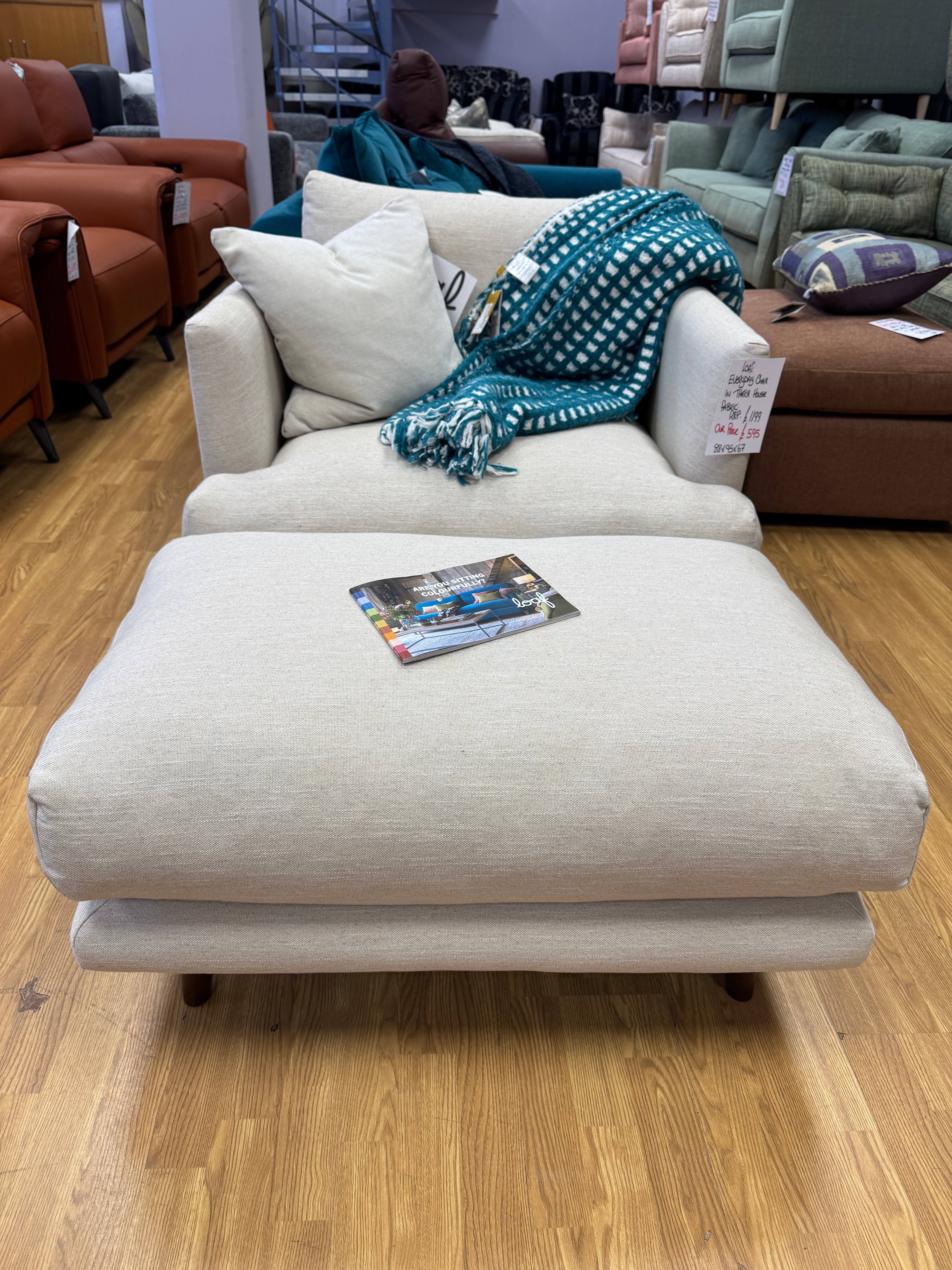 Groover rectangle padded top footstool in thatch house fabric