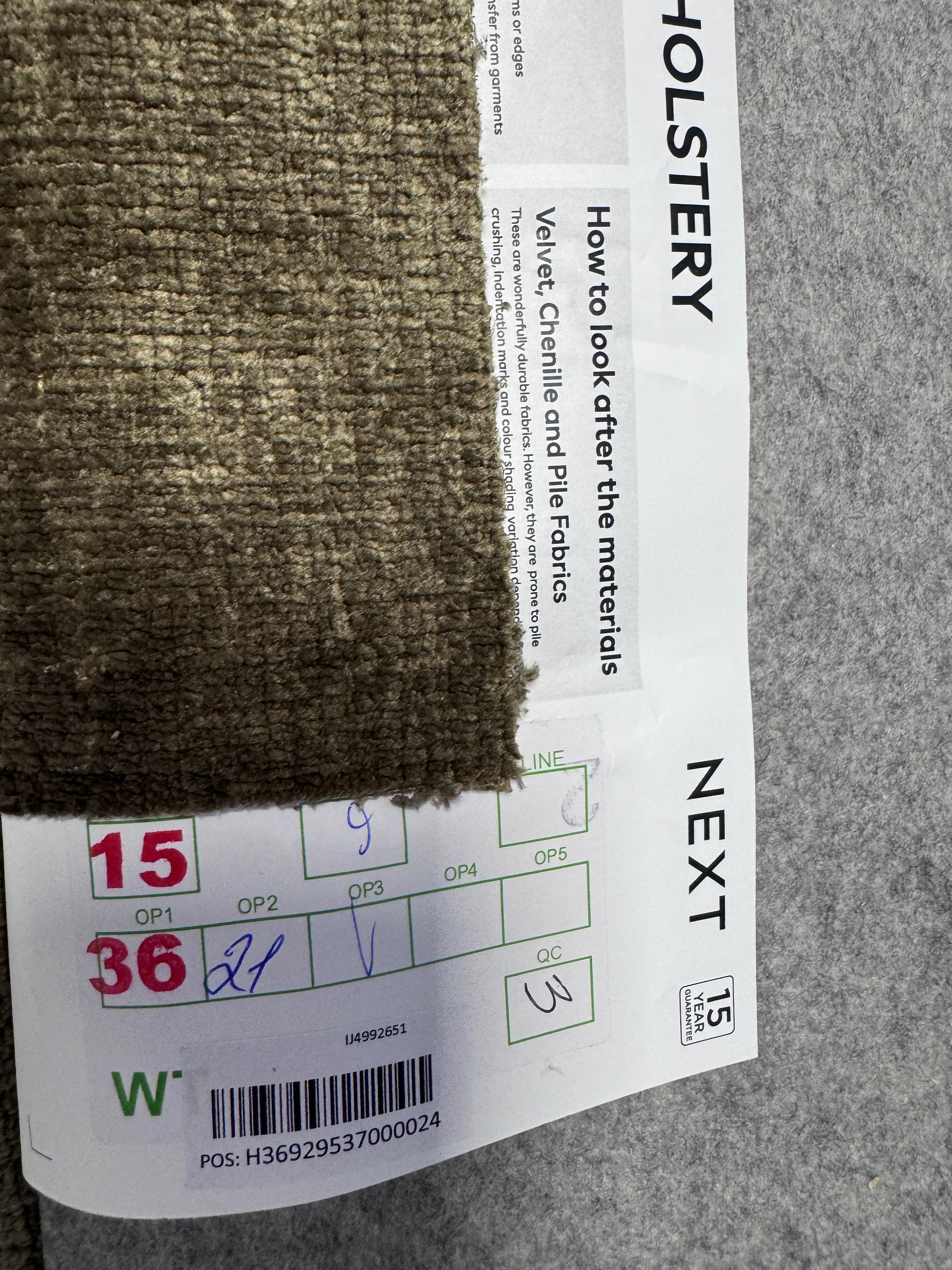 Next Premium the Snuggle left facing 2 piece deep corner sofa in Moss chunky chenille