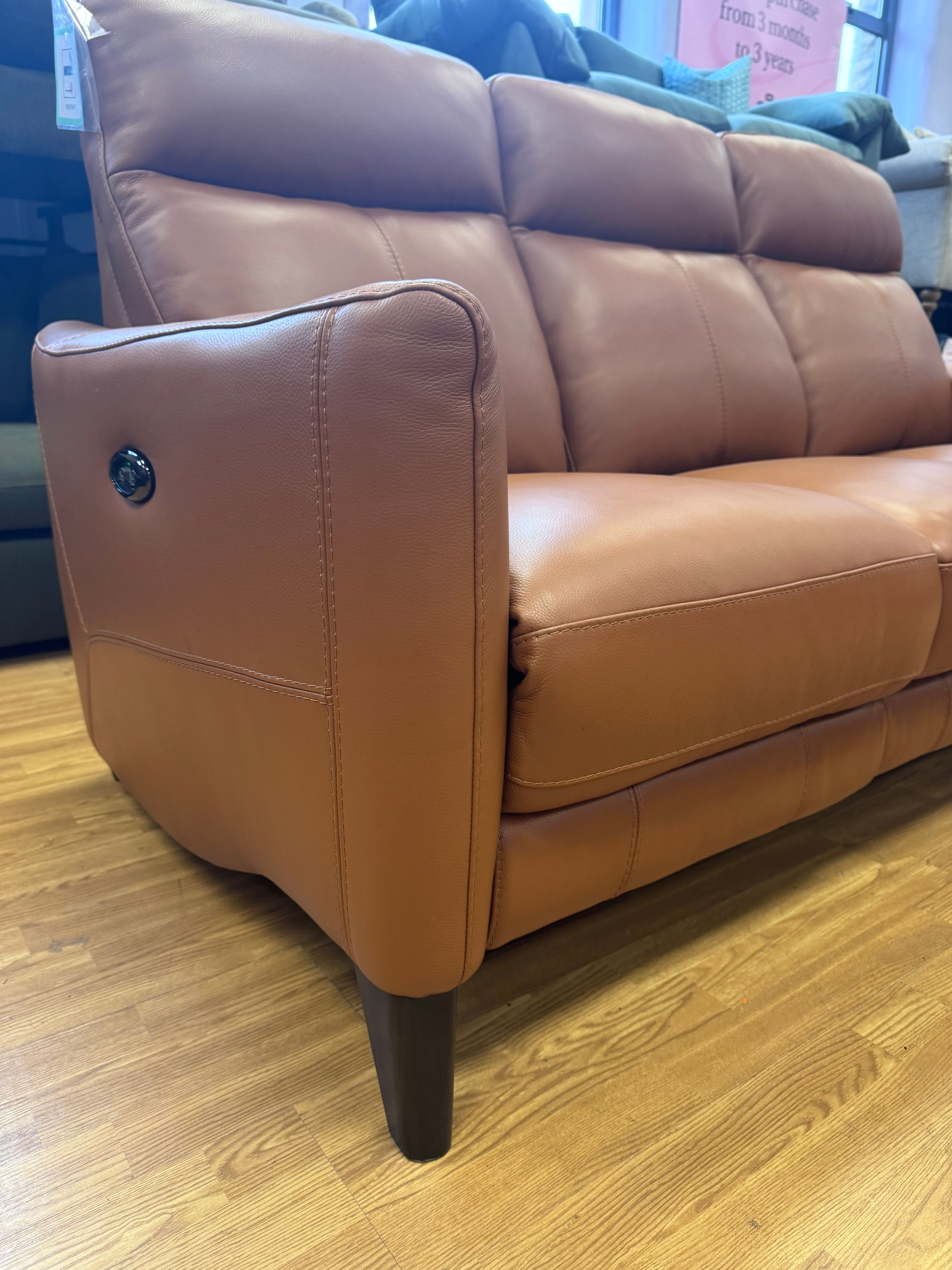 Contempo 3 seater electric reclining sofa in Pecan tan brown leather