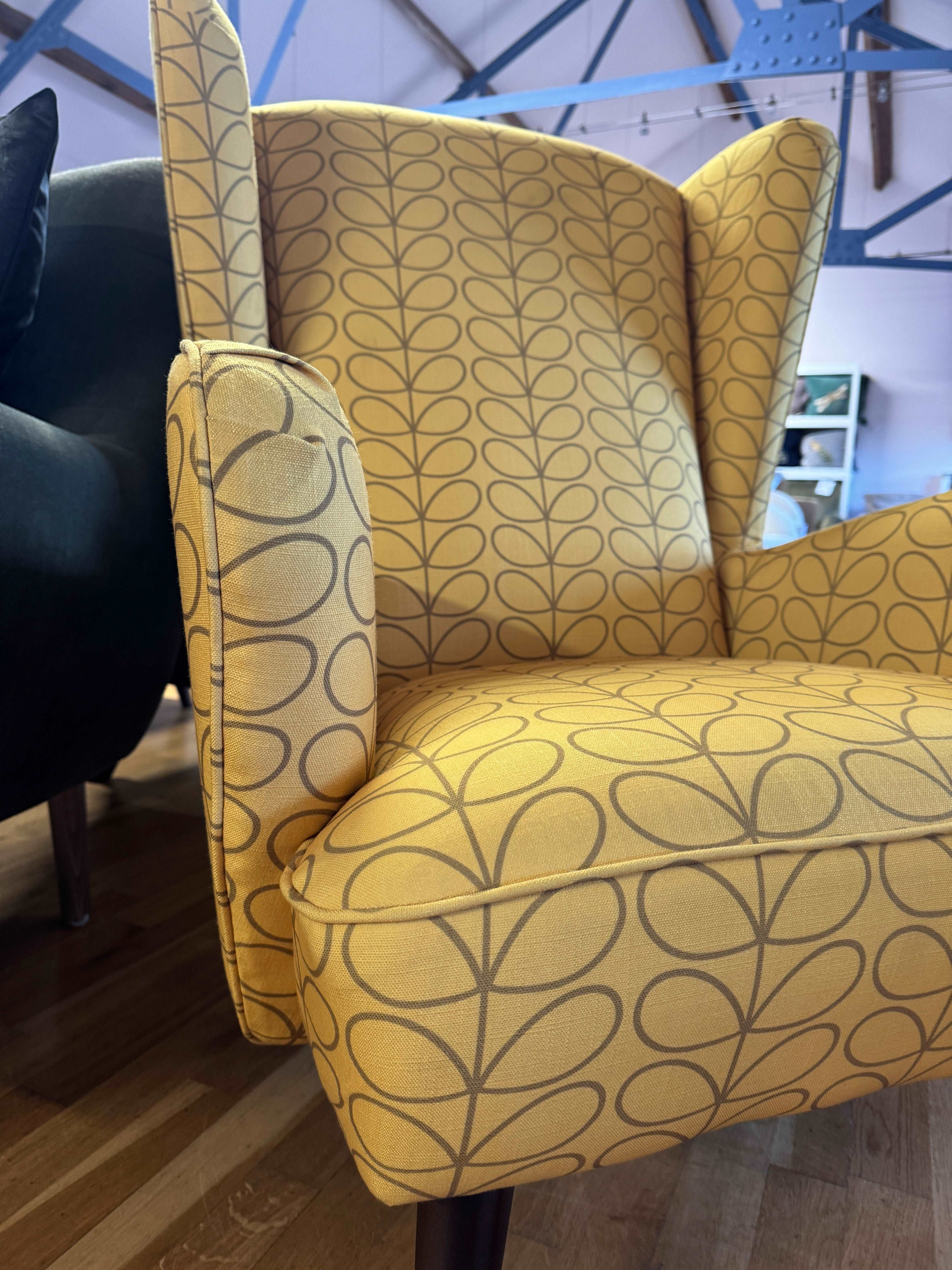 Alma large wingback armchair in Linear stem yellow fabric - RRP £1079