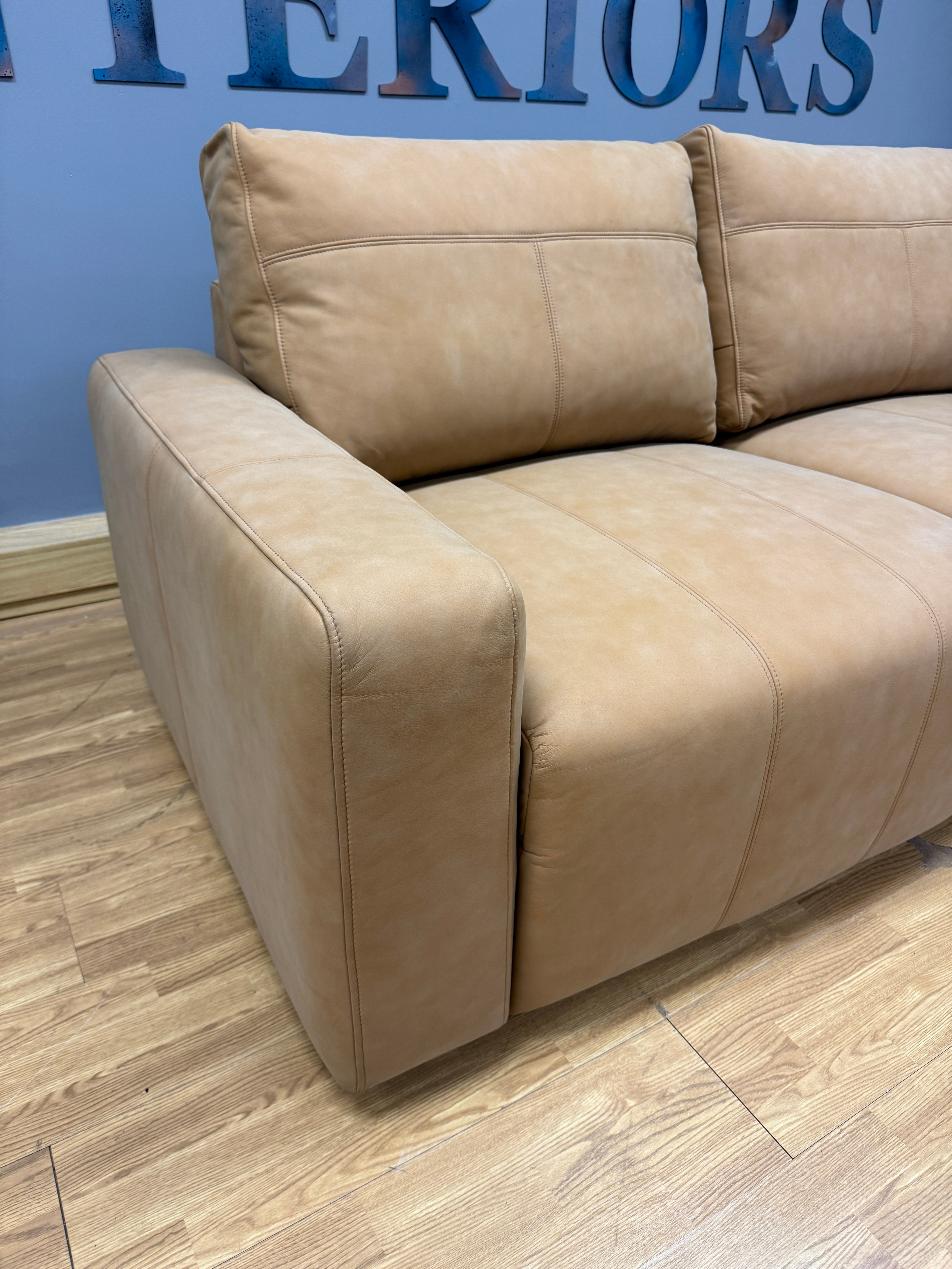 G PLAN x JAY BLADES MORLEY 3 seater split sofa in Cork tan brown leather