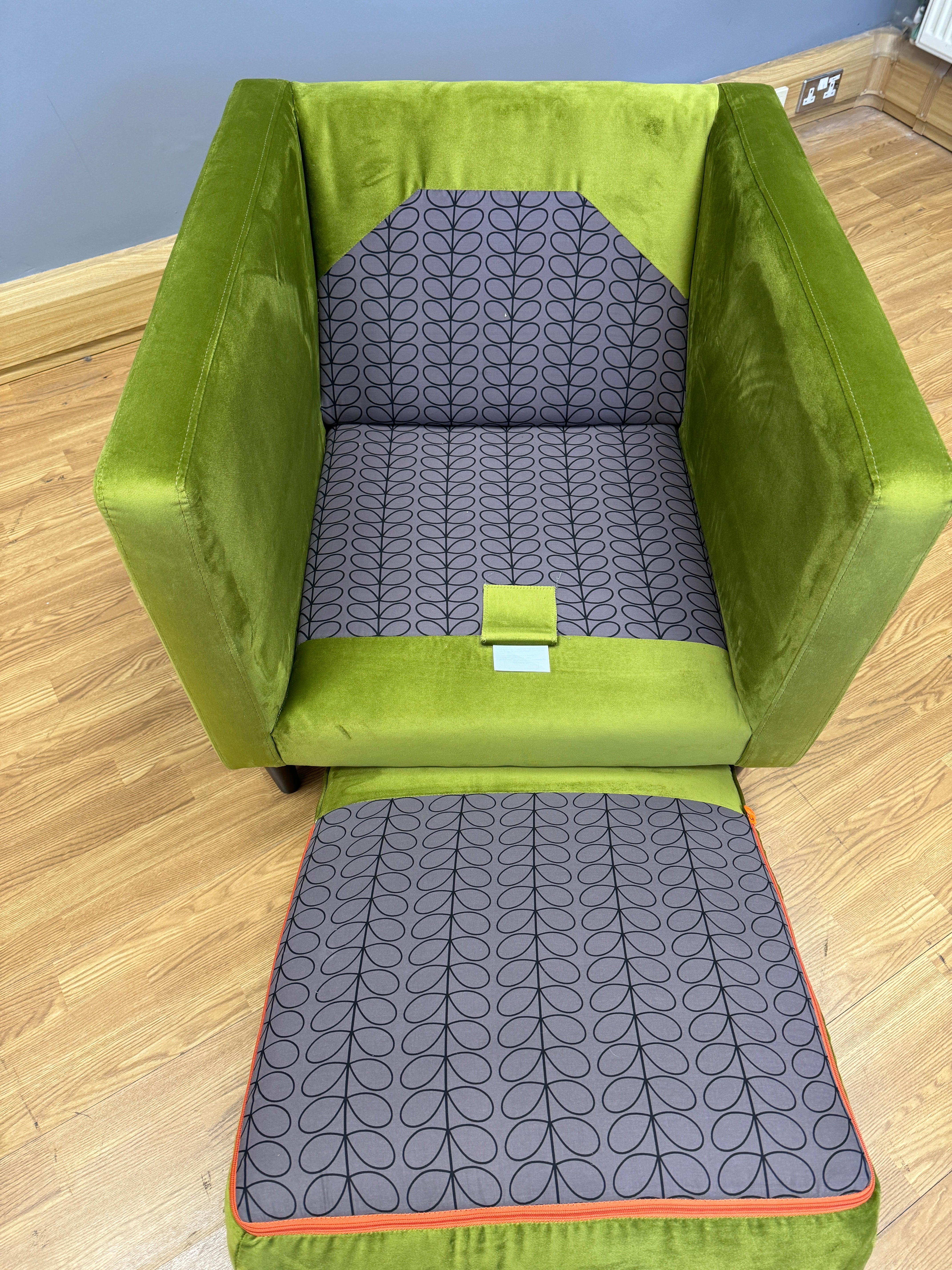 Orla Kiely Sample accent chair in lime green velvet fabric RRP £999