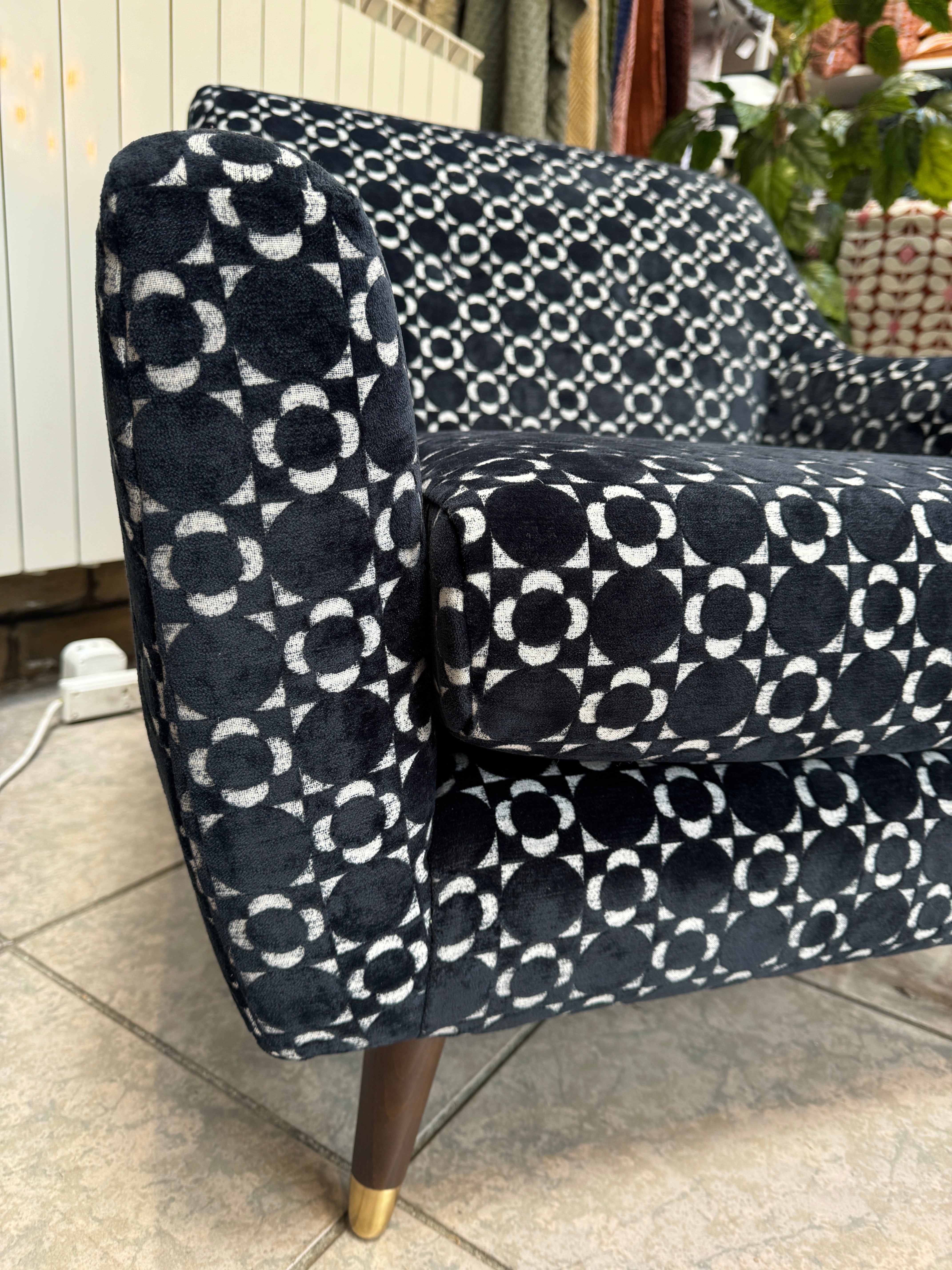 Rose accent chair in retro tile black velvet fabric