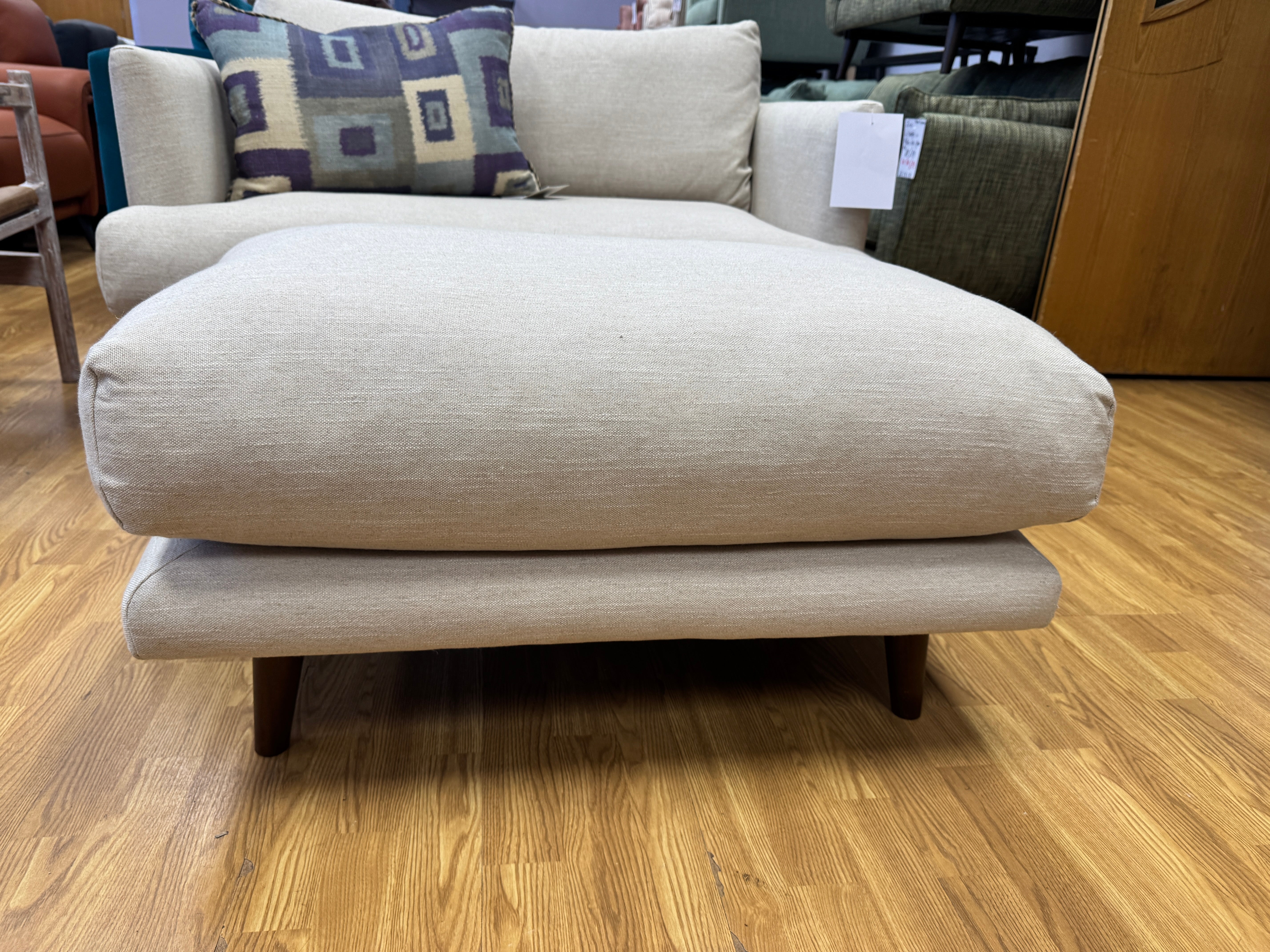 Groover rectangle padded top footstool in thatch house fabric