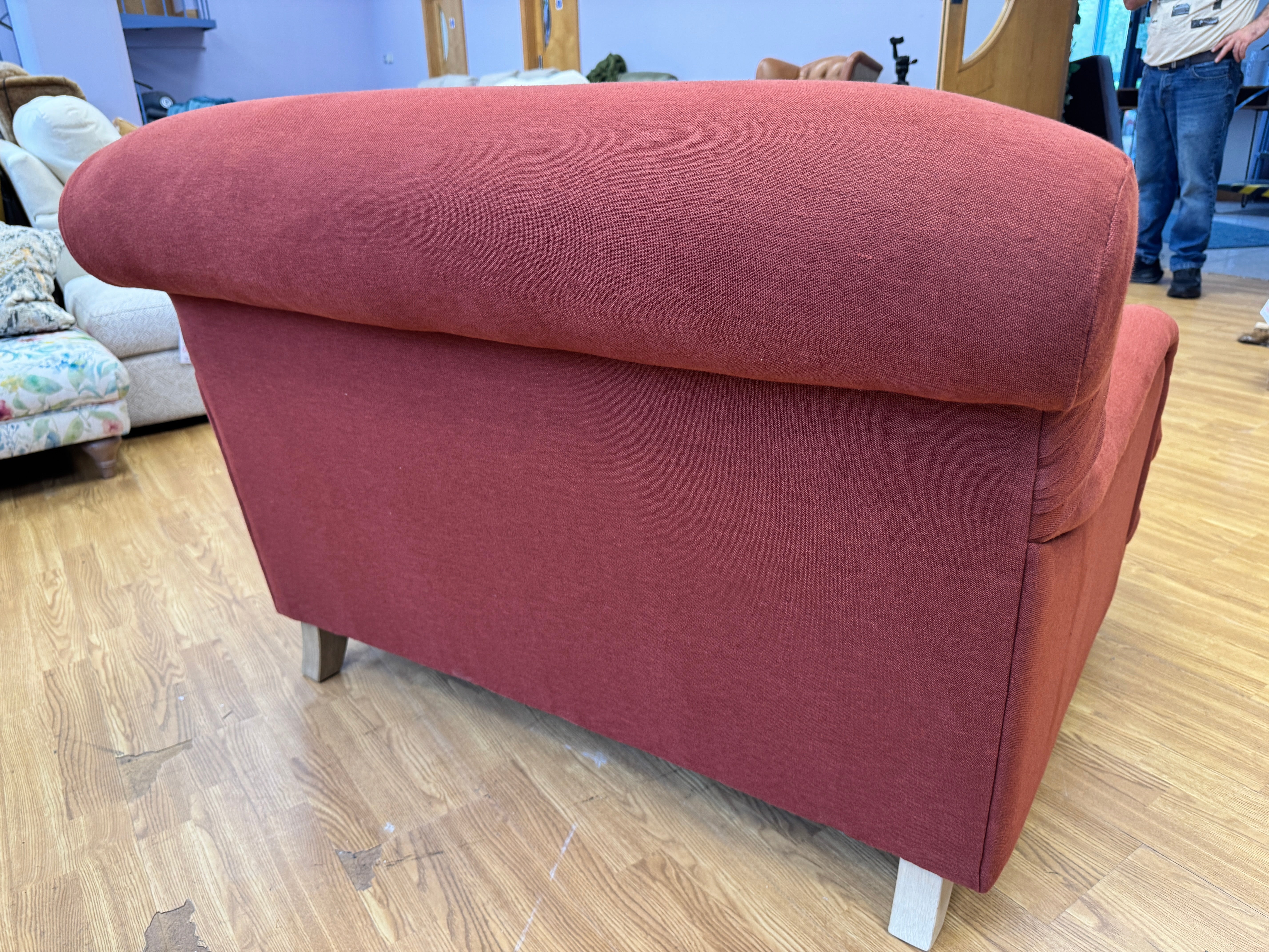 Pudding Loveseat in Quince Jam Red Linen fabric