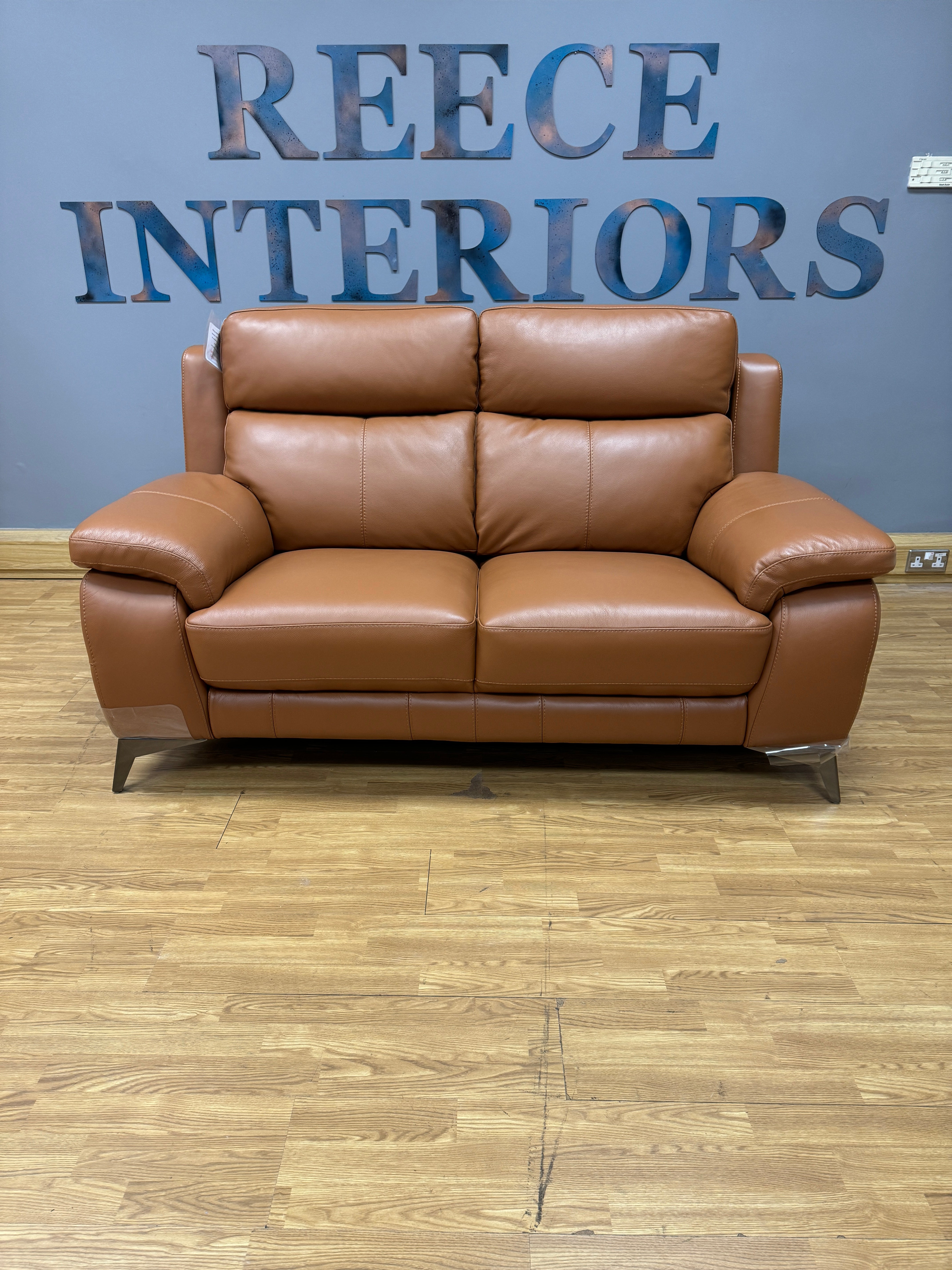 Missouri 2 seater high back leather sofa in tan brown leather RRP £1745