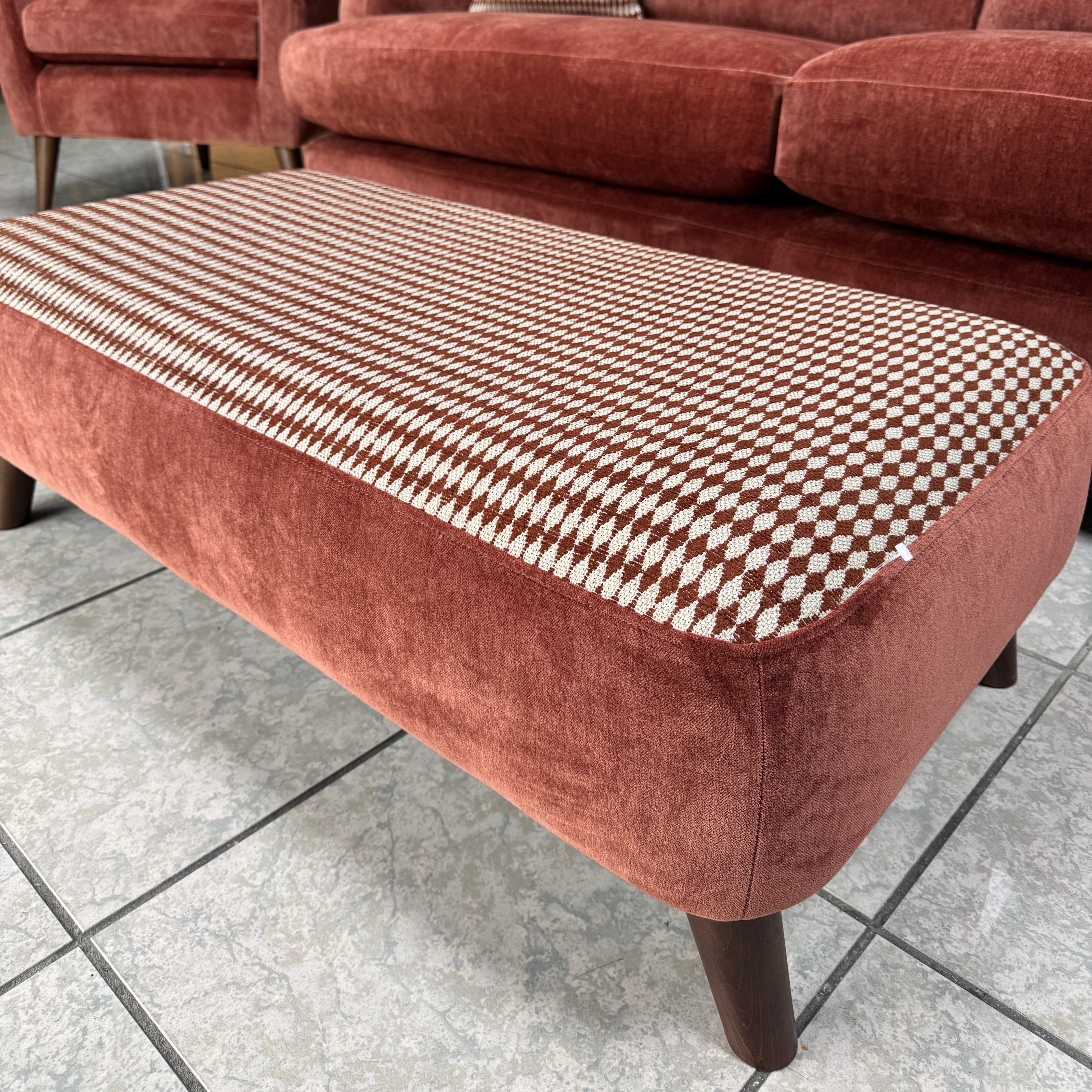 Loften footstool in Witton Brick chenille with Harley Brick top & matching side cushions
