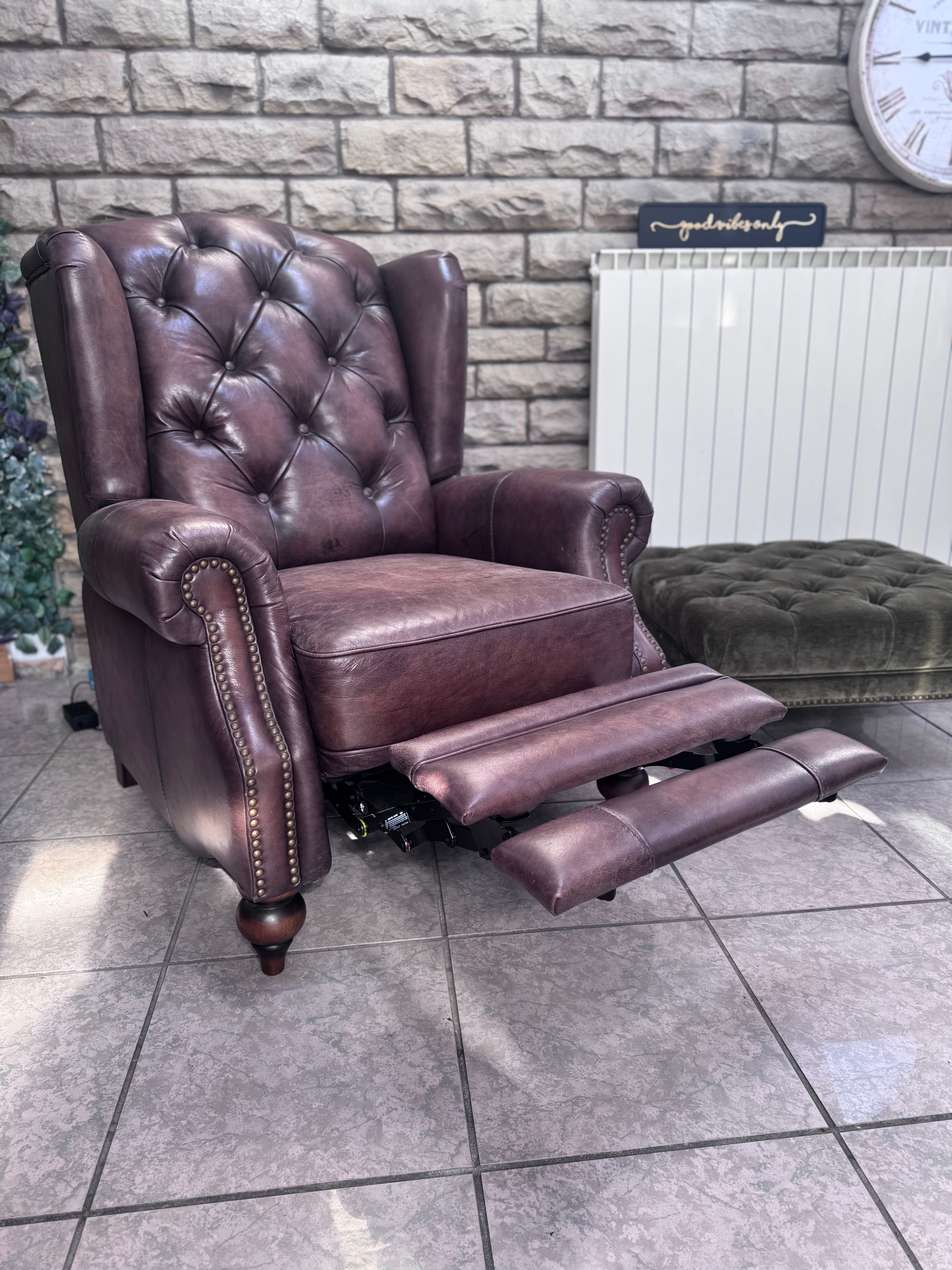 Shackleton electric power reclining armchair in full 1981 Saddle Leather