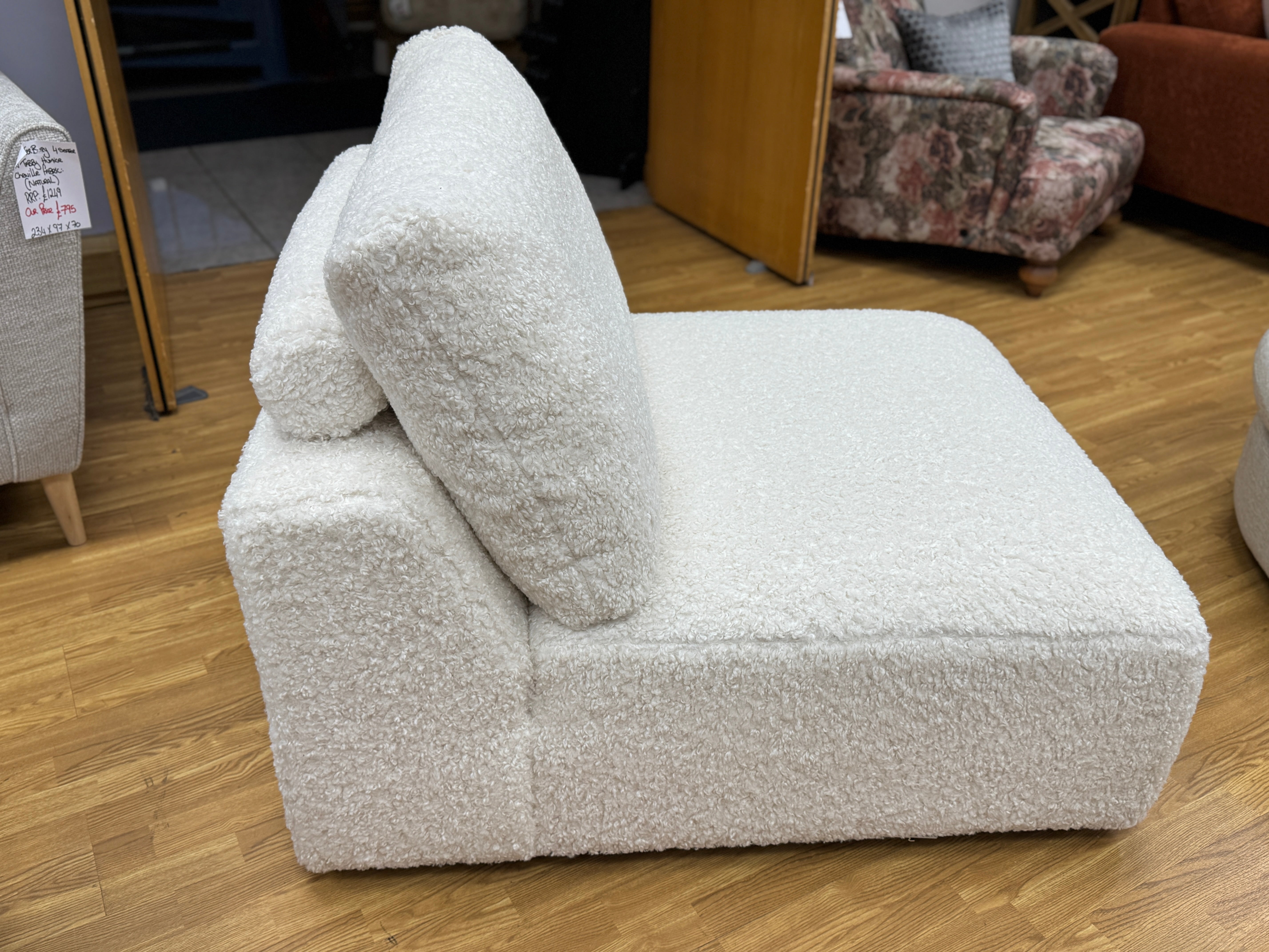 Rocco armless accent chair in ivory boucle fabric