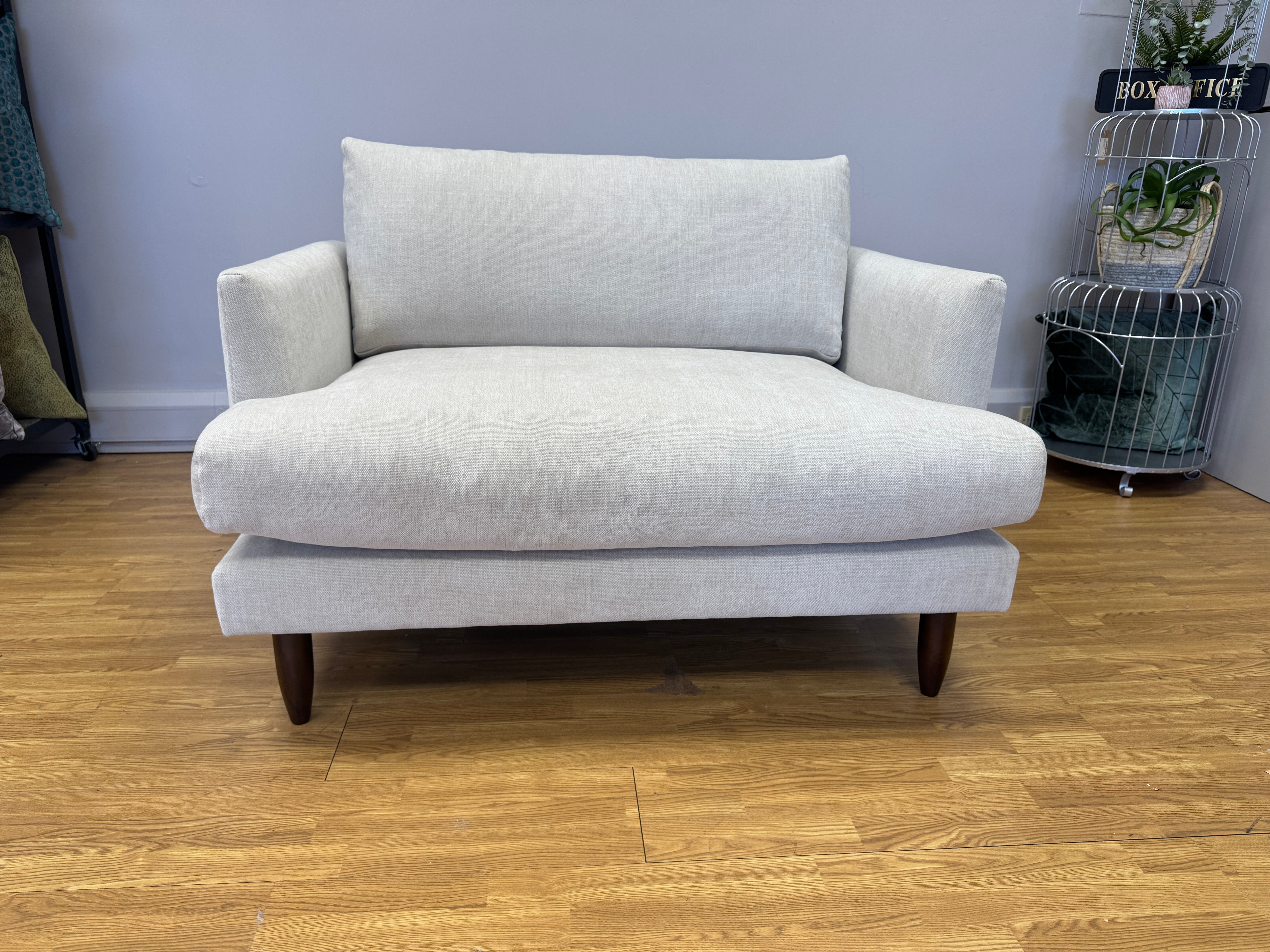 Sofology designer loveseat in natural skinny cotton fabric